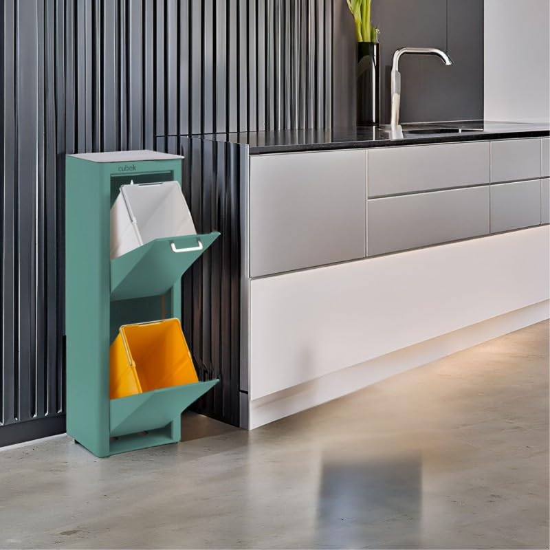 Don Hierro - Cubek | 10 Gallon Dual Compartment Trash Can with Recycling Bin | Modern Waste Bin for Home, Kitchen, Office | Space-Saving Design for Small Spaces & Eco-Friendly Waste Sorting - Turquoise