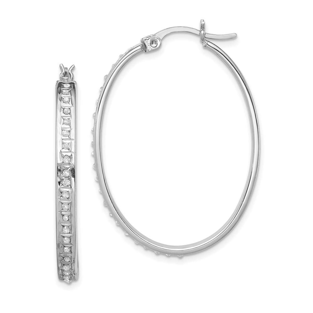 Sterling Silver Diamond Mystique Oval Hoop Earrings for Women - Elegant Dangle Drop Earrings for Party, Wedding & Everyday Wear