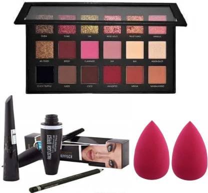 KAARM Rose Gold 3-in-1 Eyeshadow Palette with Eyeliner, Mascara & Eyebrow Pencil - Includes 2 Beauty Blenders for Flawless Eye Makeup Application | Perfect for Daily Use, Parties & Special Occasions