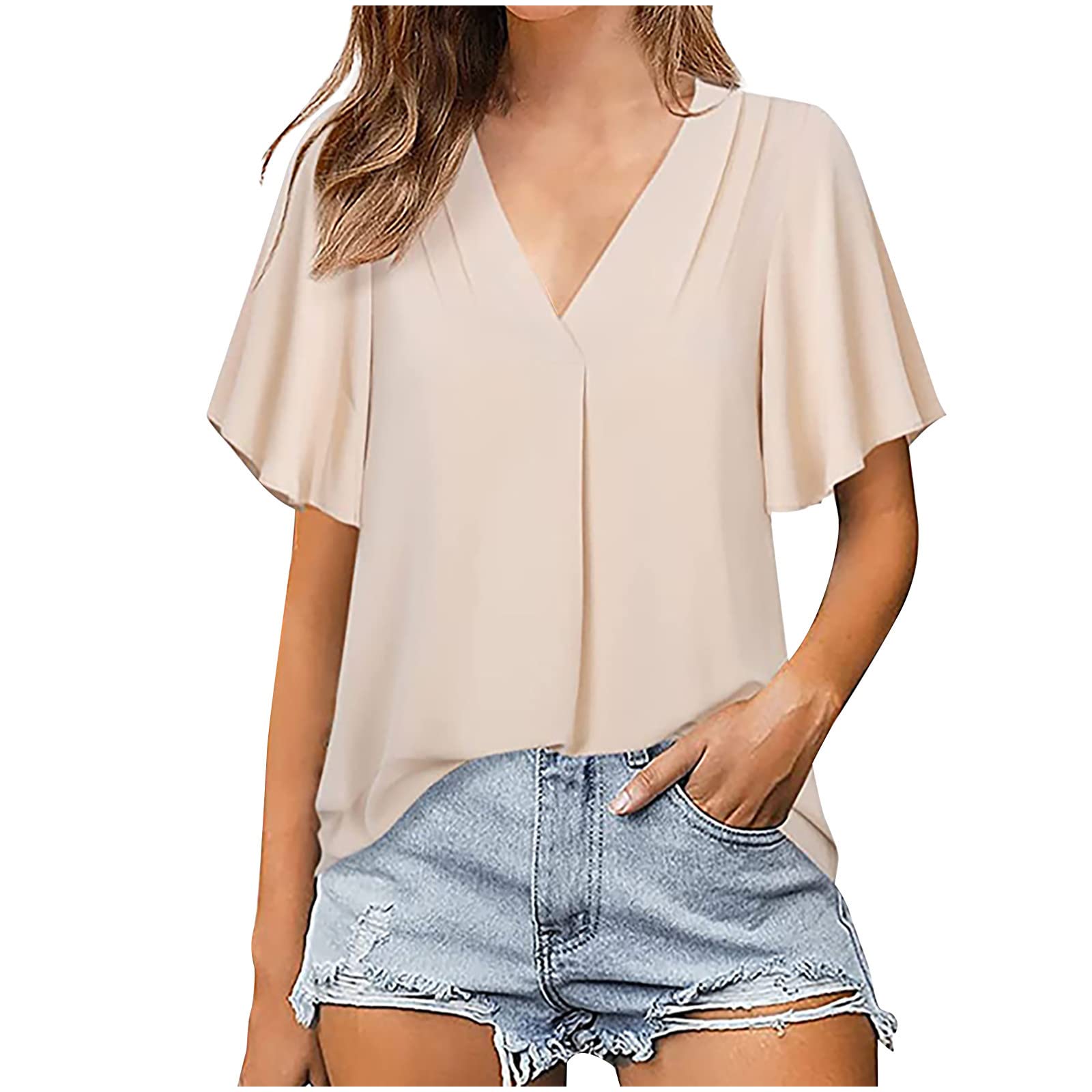 Women's Summer V-Neck T-Shirt - Casual Loose Fit Blouse for Outings