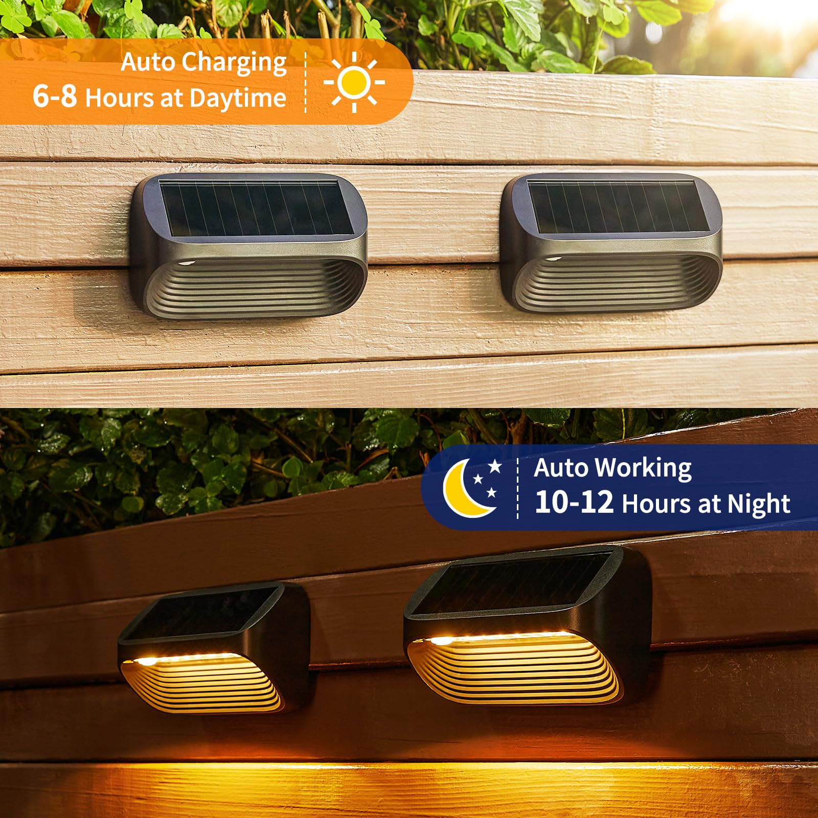 LETMY Solar Fence Lights Outdoor Waterproof - 6 Pack Solar Powered Fence Lights with 3 Modes & Auto On/Off - Energy Efficient Solar Deck Lights for Yard, Stairs, Fence, Wall, Patio - Perfect for Garden, Pathway, and Landscape Lighting at Night