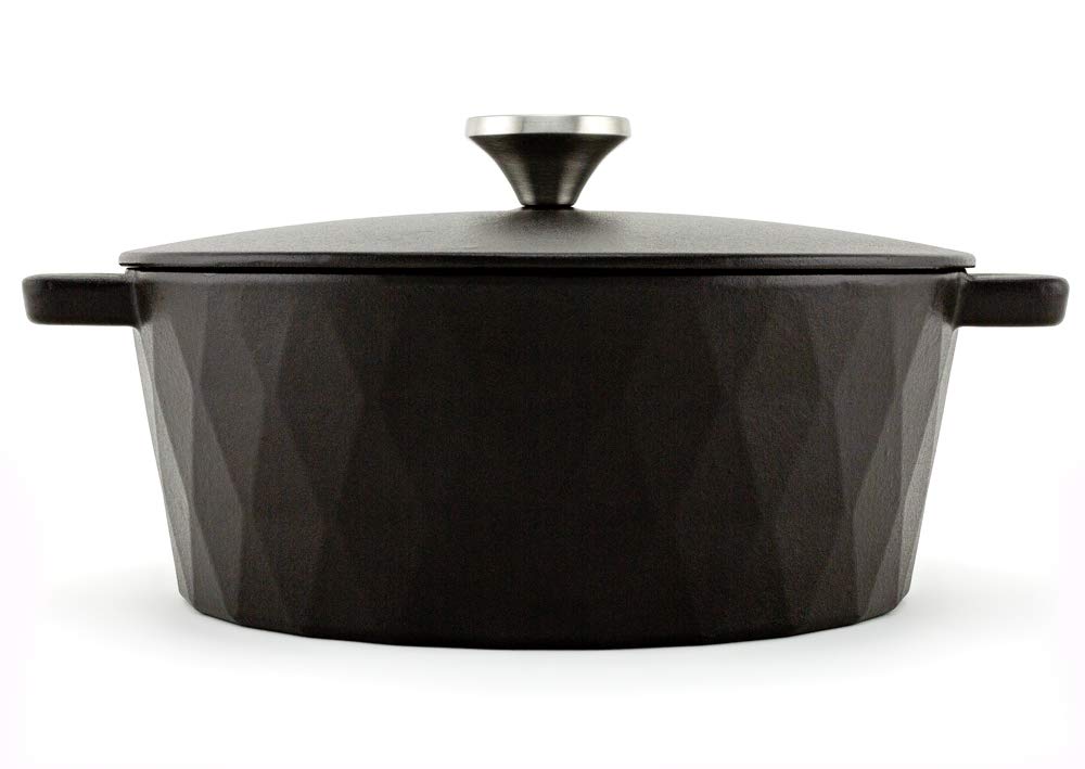 26cm Satin Black Enameled Cast Iron Dutch Oven - 5.2L Diamond Cocotte for Induction, Stovetop & Oven - Perfect for Braising, Baking & Slow Cooking