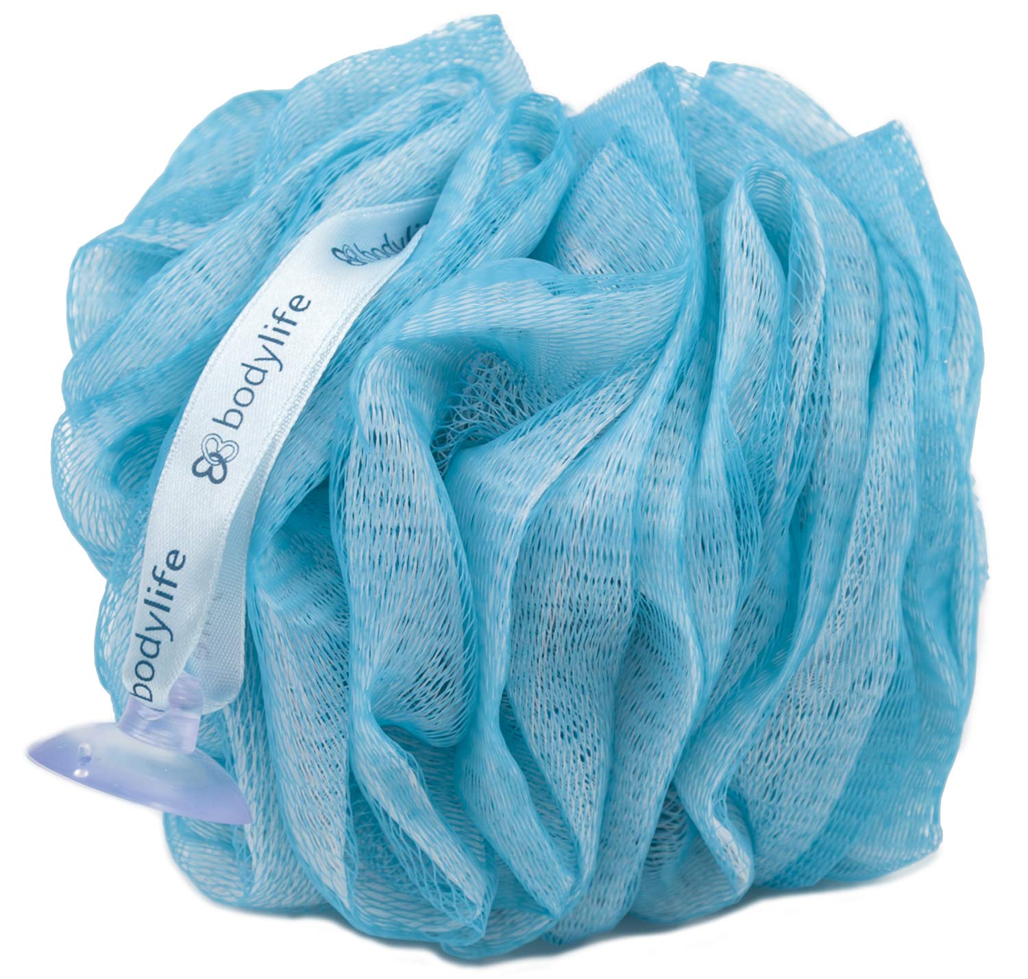 Bodylife Exfoliating Bath & Shower Body Pouf - Blue & White Scrubber for Smooth Skin | Gentle Exfoliation & Deep Cleansing | Perfect for Daily Shower & Spa Days (55g)