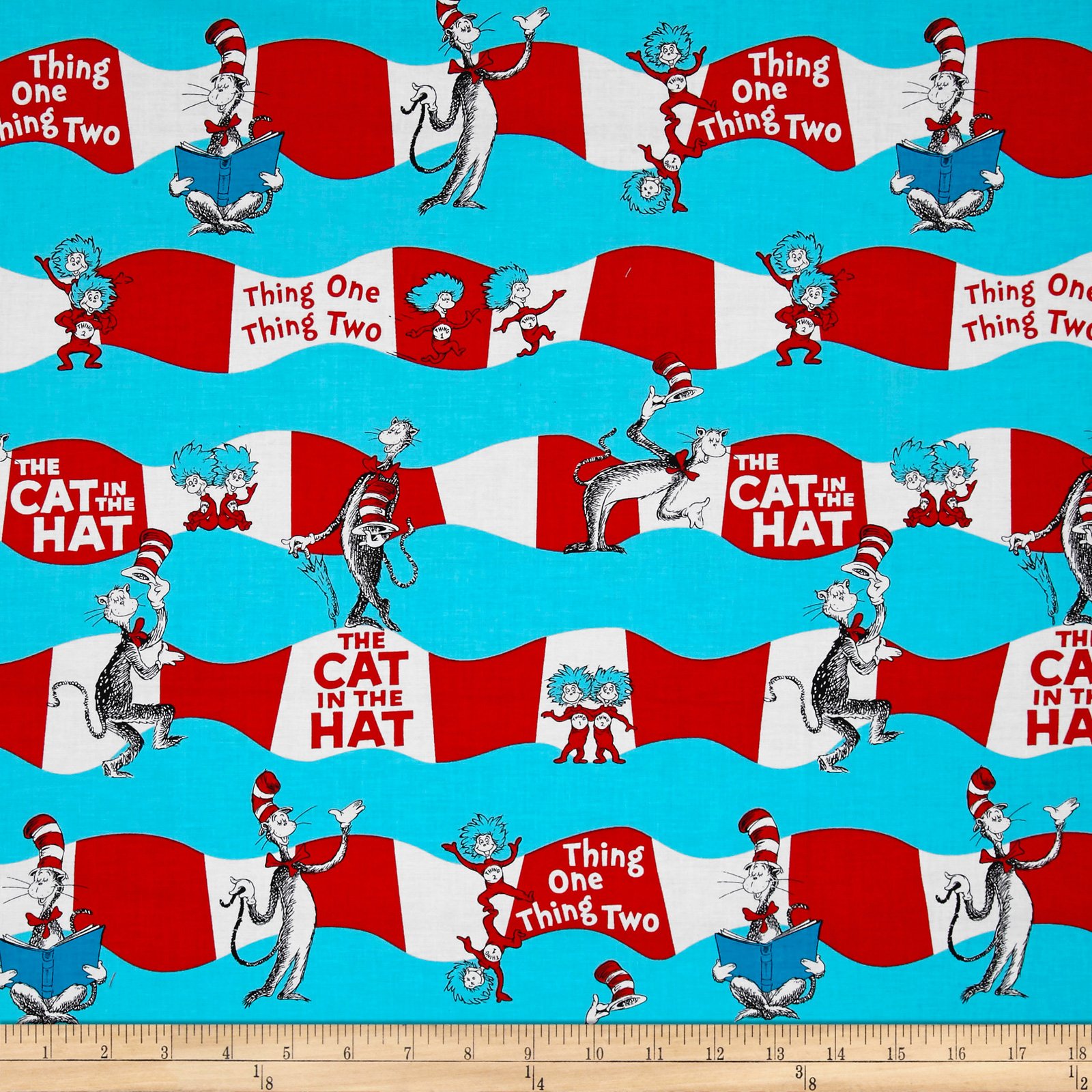 The Cat in The Hat Stripe Aqua Fabric by Kaufman - Premium Cotton Fabric for Quilting, Apparel, and DIY Crafts - Perfect for Kids' Clothing, Home Decor, and Sewing Projects