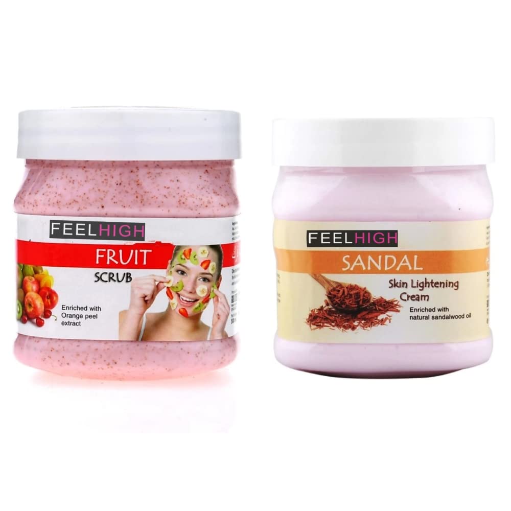 Feelhigh Face & Body Mix Fruit Scrub with Natural Fruit Extracts & Sandalwood Cream - Exfoliating & Moisturizing Skincare Set (2-Piece) for Glowing Skin - Perfect for Daily Facial & Body Care Routine
