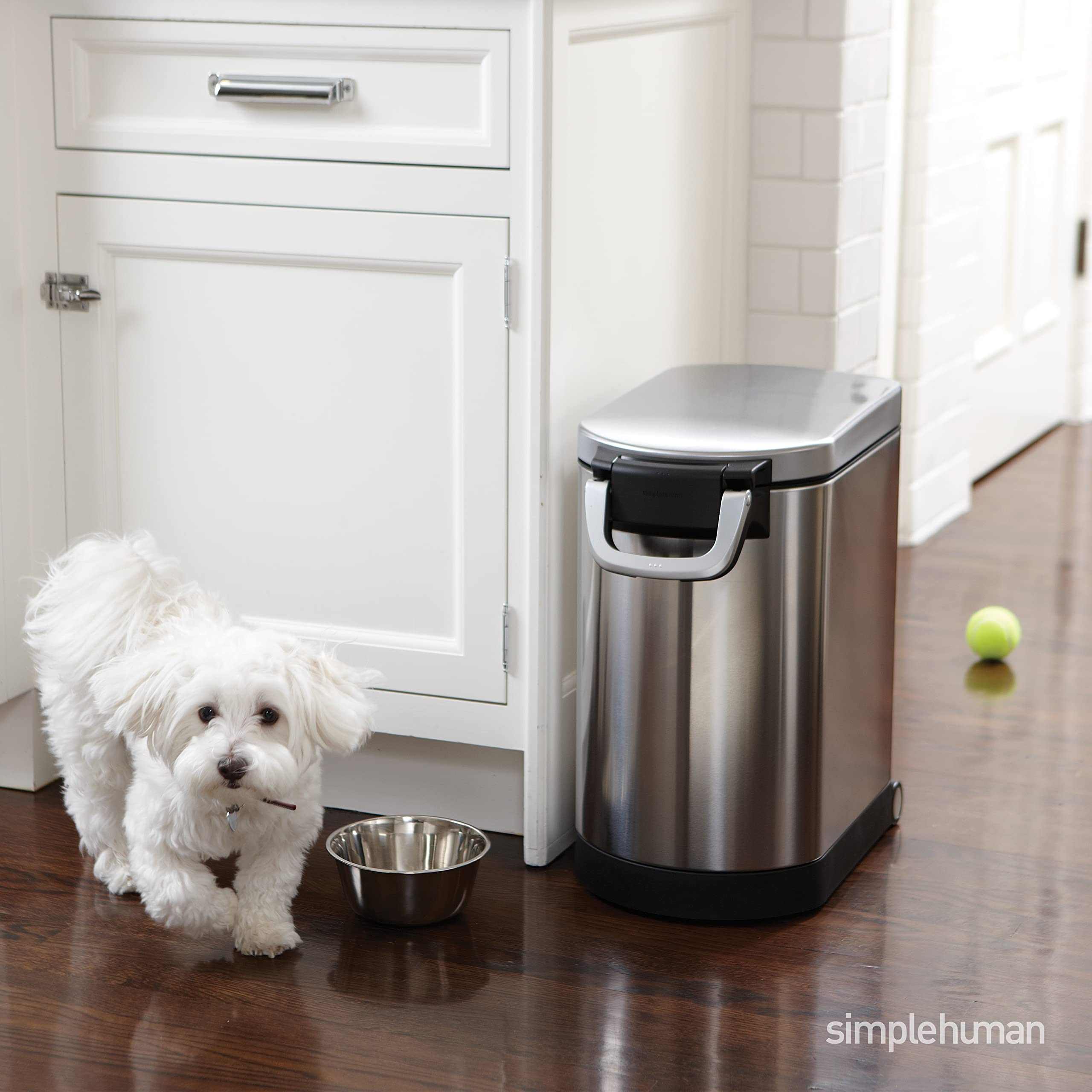 SimpleHuman 25 Liter (27 lb / 12.2 kg) Medium Pet Food Storage Container - Airtight Dog Food, Cat Food & Bird Feed Bin in Brushed Stainless Steel | Perfect for Kitchen Pantry Organization & Pet Food Storage