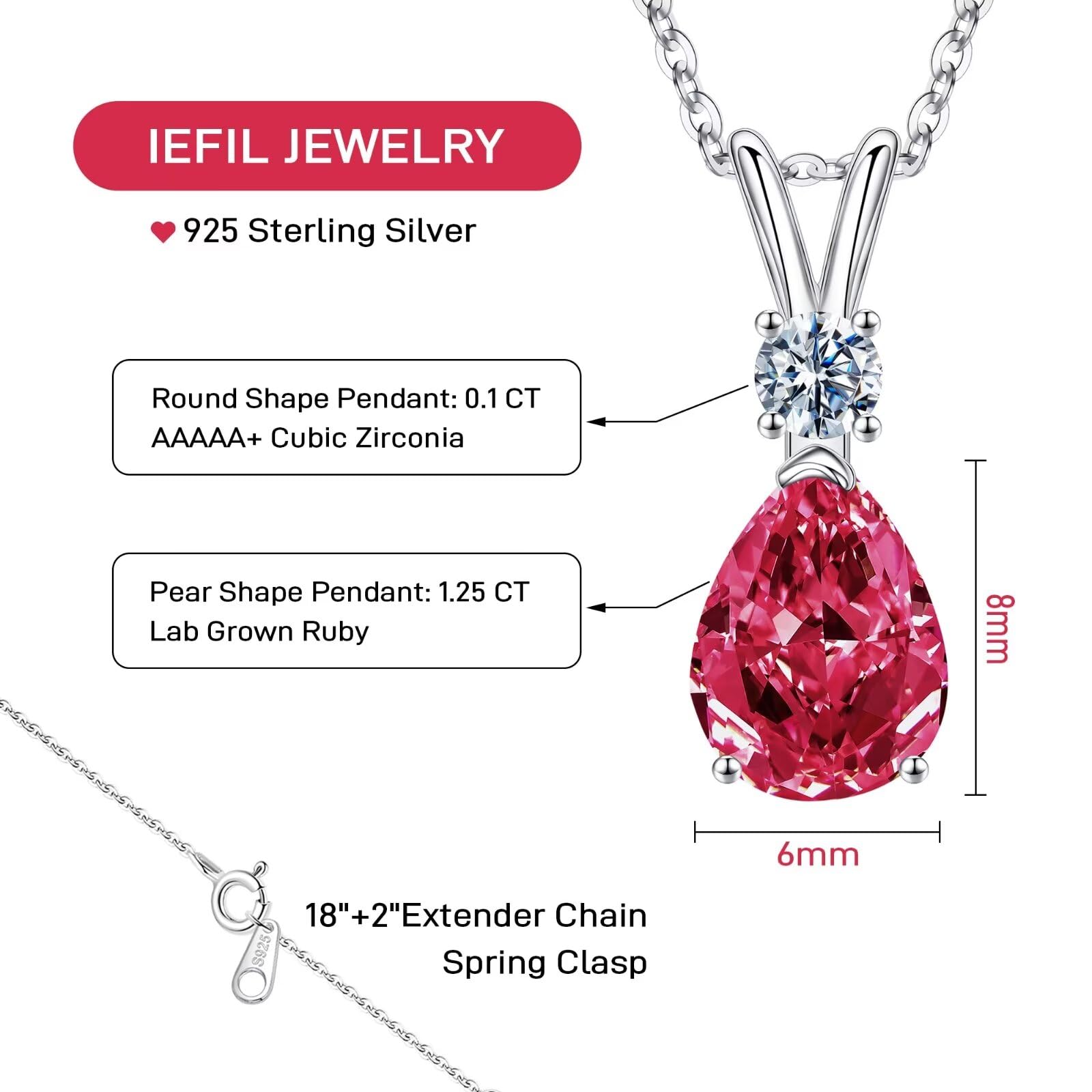1.25 Ct Pear Birthstone Necklace for Women - 18K White Gold Plated S925 Sterling Silver with Genuine/Created Gemstone | Elegant Jewelry Gift for Birthday, Anniversary & Special Occasions | Perfect for Everyday Wear, Date Night & Formal Events