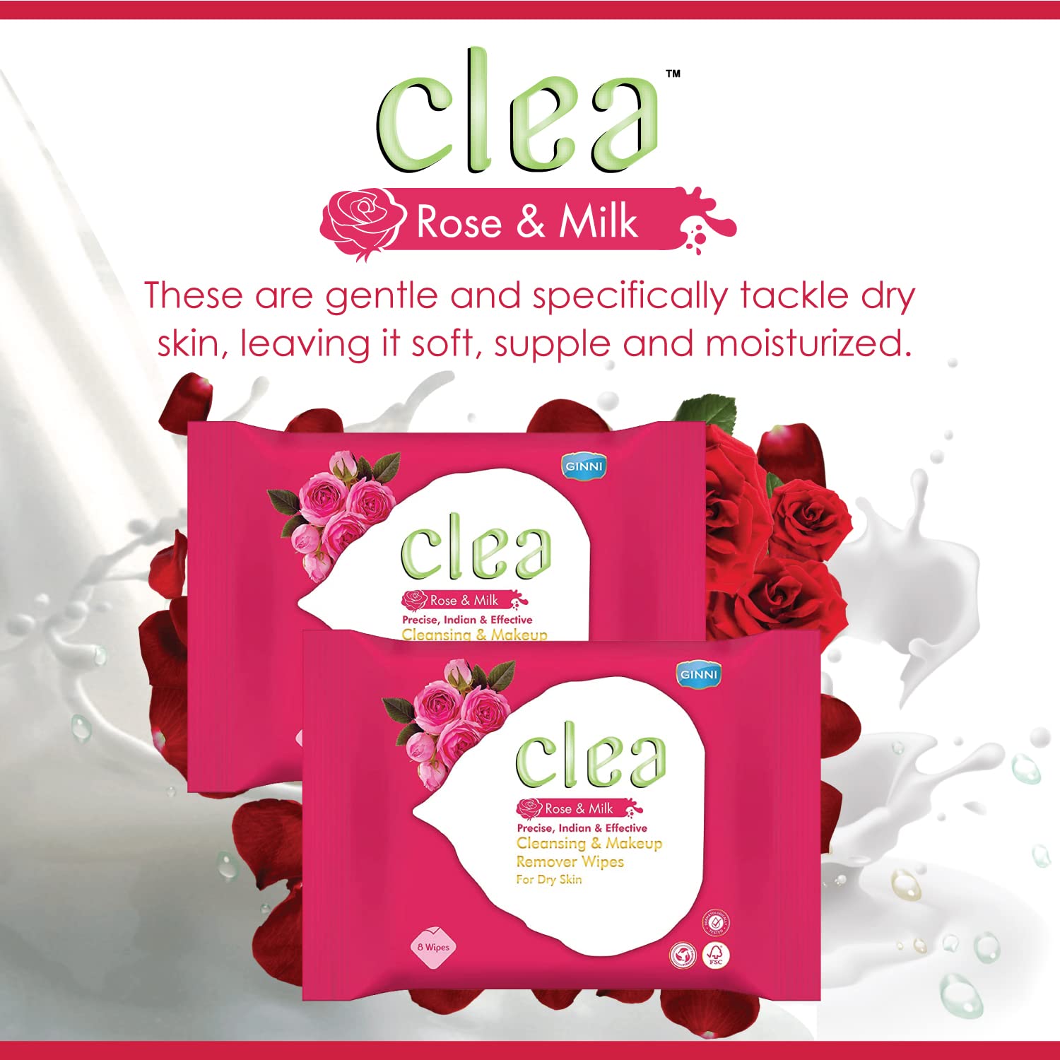 Clea Rose & Milk Moisturizing Facial Cleansing Wipes - Makeup Remover & Face Cleanser (25+10+8 Count, 3-Pack) | Travel, Gym & Daily Skincare Routine