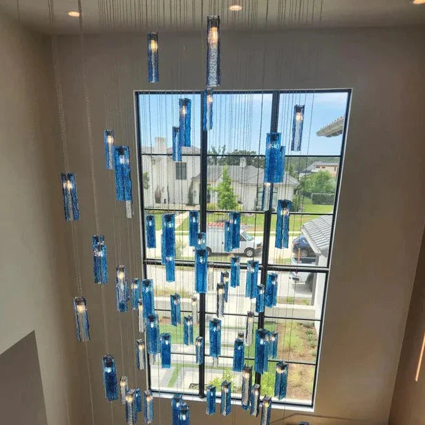 1/25/60/84 Light Colorful Rectangle Cluster Glass Tile Pendant Chandelier - Modern Art Design for Dining Room, Living Room & Bedroom Lighting