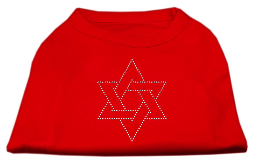 Red Rhinestone Pet Shirt - Star of David Print for Dogs & Cats - Medium Size