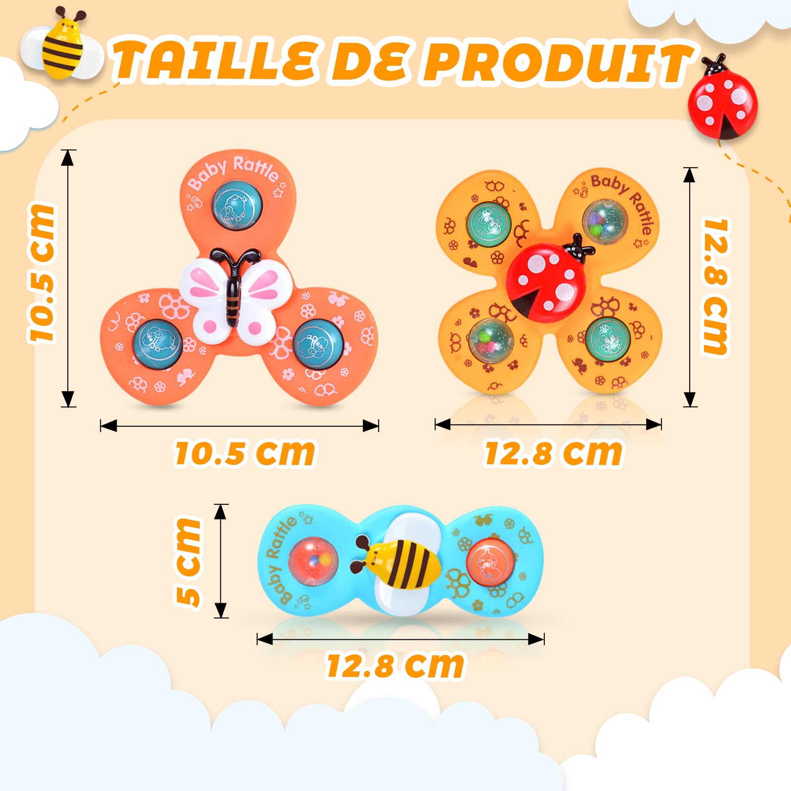 Baby Spinner Suction Cup Toy - 6 Pack Sensory Bath Toys for Toddlers, Fun Animal Hand Spinners for Boys & Girls - Perfect for Bathtime Play, Early Learning & Sensory Development (Duck, Fish, Octopus Designs)