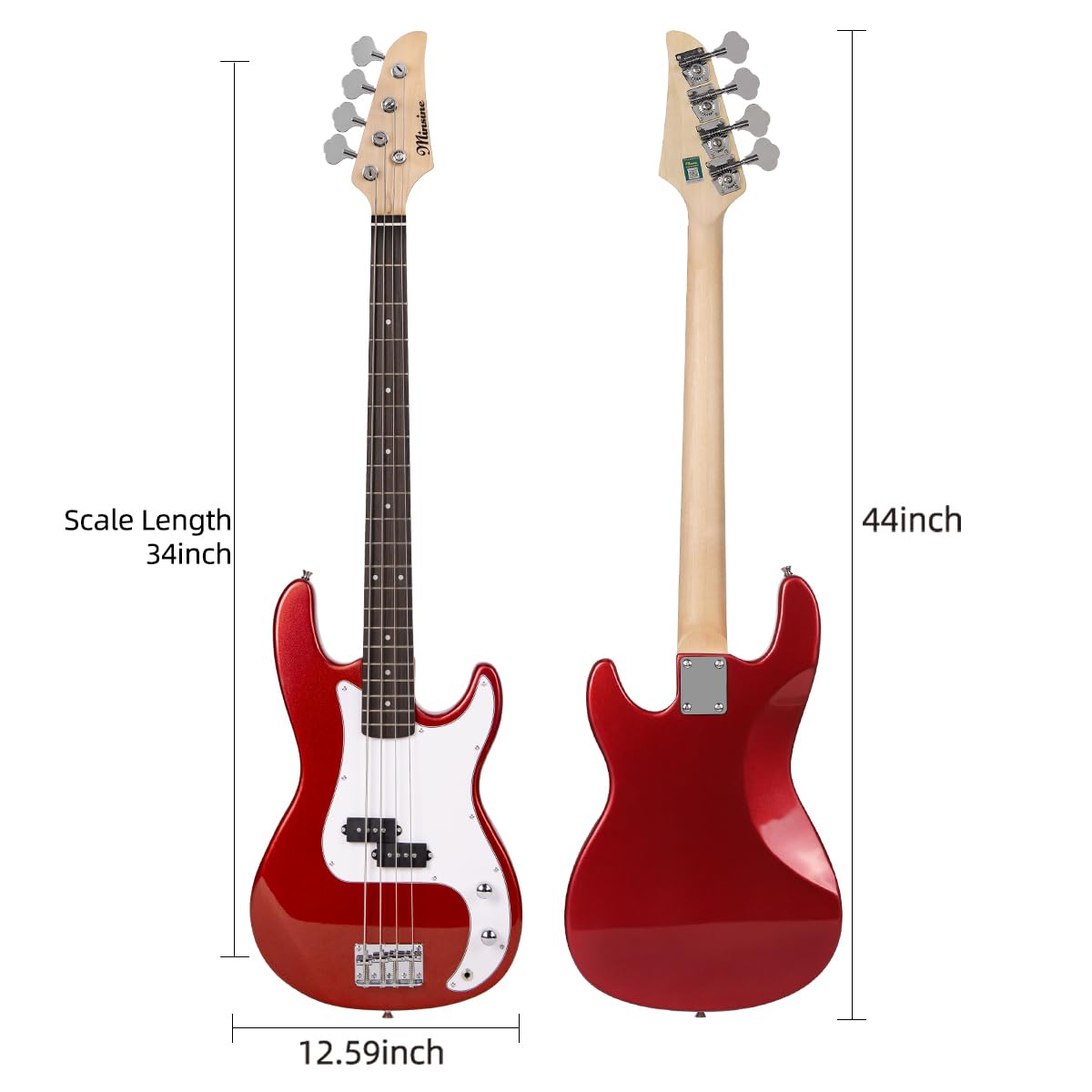 4-String Electric Bass Guitar Full Size PB-Style Beginner Kit with Gig Bag, Strap & Cable - Perfect for Beginners, Practice & Live Performances (Black/Red)