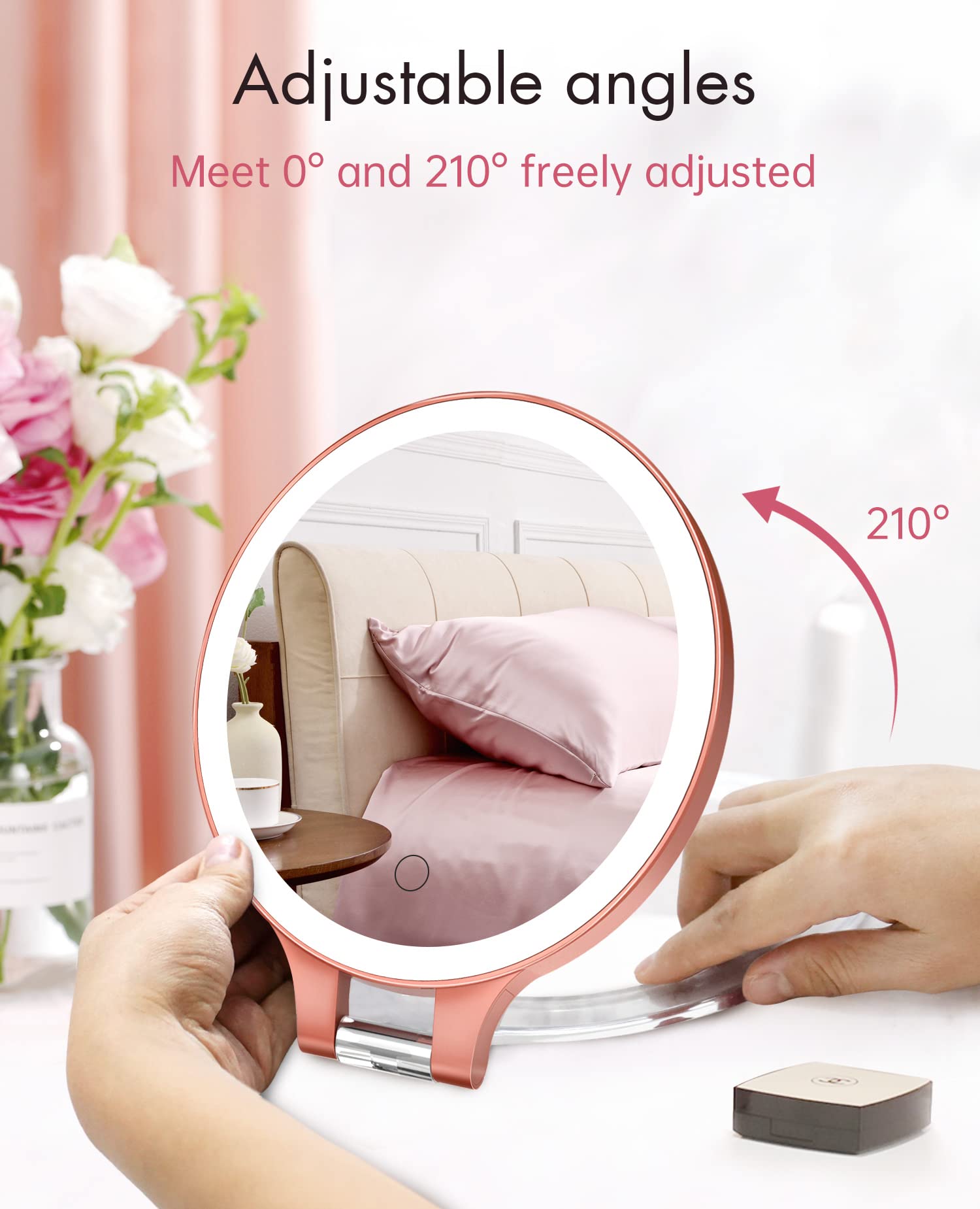10X & 1X Double-Sided Magnifying Makeup Mirror with LED Lights - 3 Color Settings, Rechargeable, Adjustable Rotation - Perfect for Vanity Desk, Bathroom & Travel Makeup Application