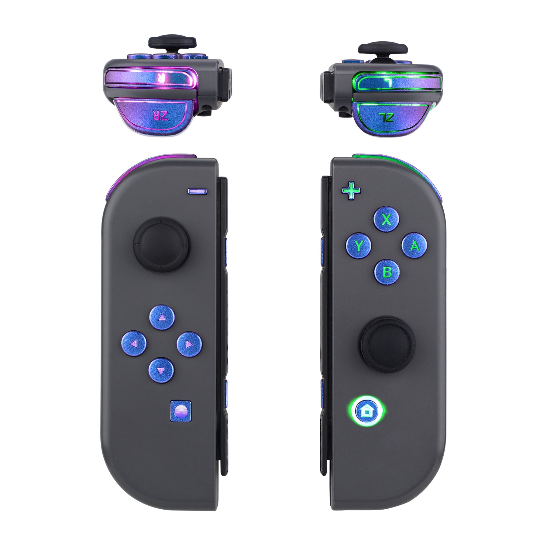 eXtremeRate Multi-Color LED Backlit Buttons Kit for Nintendo Switch & Switch OLED Joy-Con - Chameleon Purple Blue | DIY Gaming Accessories for Enhanced Gameplay Experience