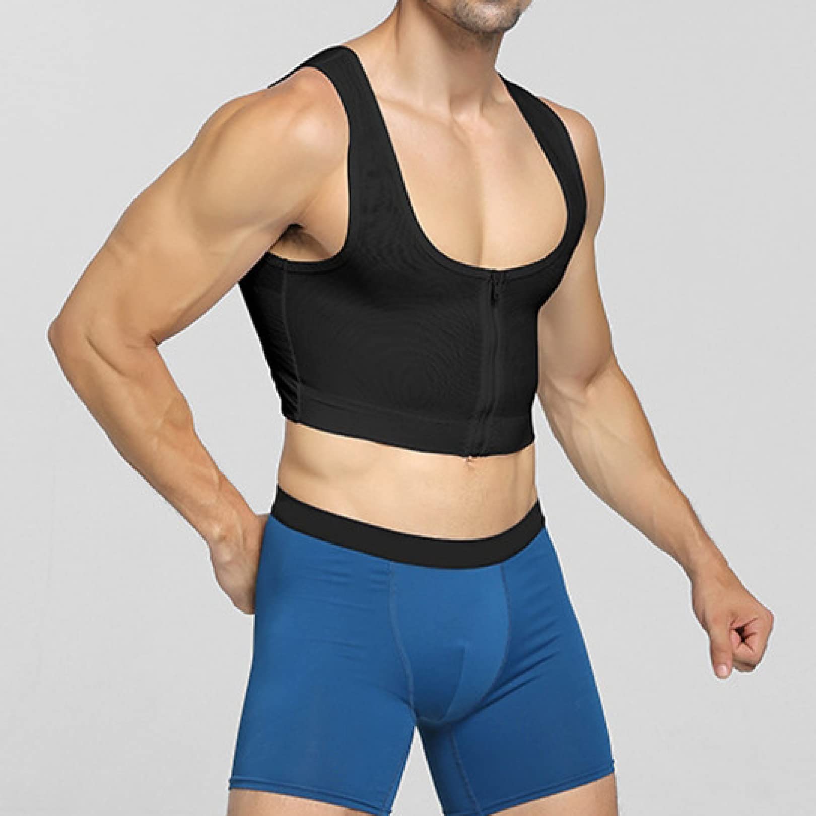 EBRICON Men's Compression Shirt - Slimming Body Shaper with Zipper, Breathable Workout Tank Top for Chest Training & Muscle Support - Ideal for Gym, Running & Everyday Wear