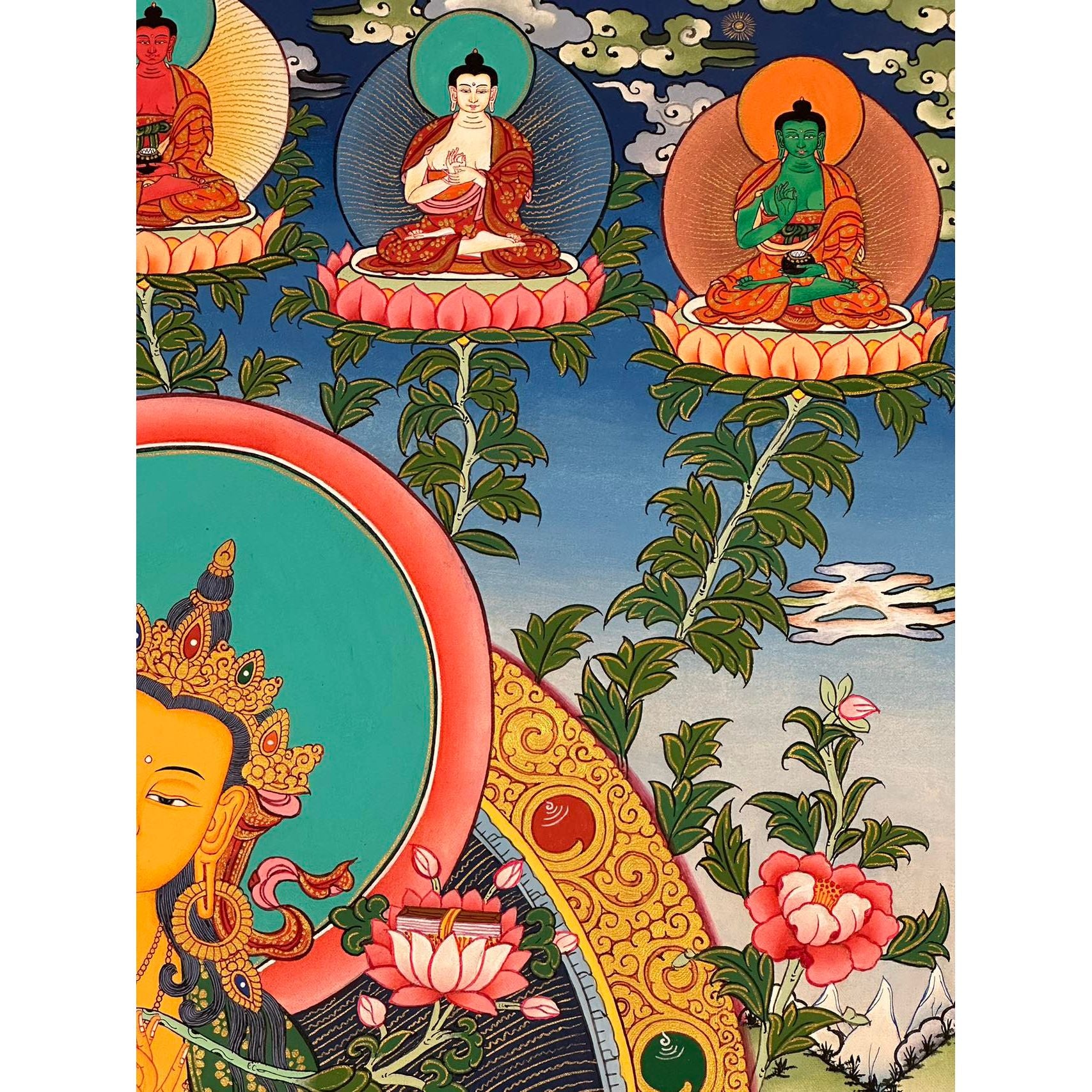 Authentic Manjushri Thangka Painting - Handmade Buddhist Wall Art for Meditation & Home Decor | Perfect for Spiritual Practice, Yoga Studios & Gift Giving