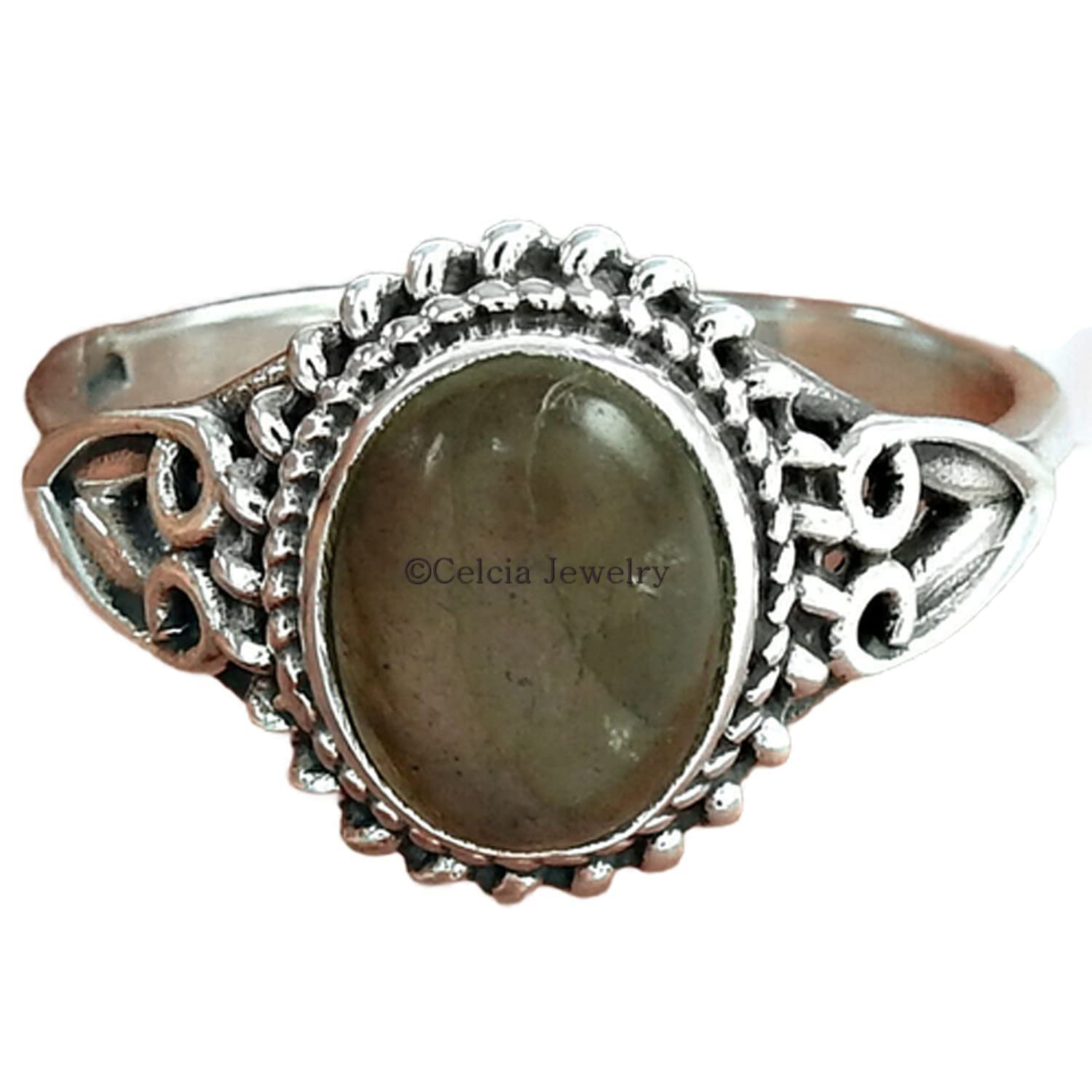 Natural Labradorite Ring - 925 Sterling Silver Women's Signet Ring | Handmade Statement Jewelry for Women | Elegant Dainty Ring for Proposal, Gift & Everyday Wear (Labradorite, Size 7)