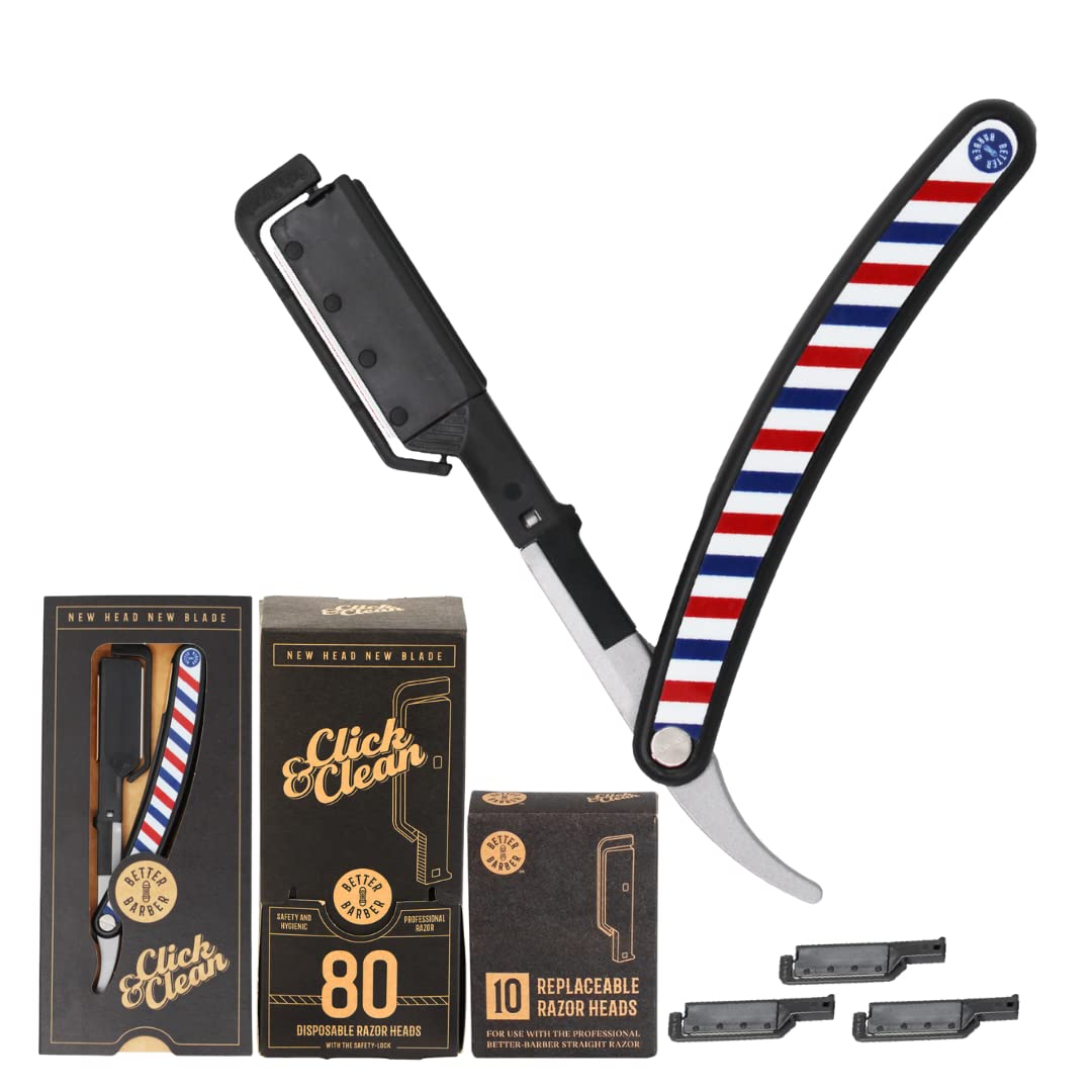 Premium Straight Edge Razor for Men - 90+1 Disposable Blades, Patented Barber Shaving Handle for Beard & Hair Grooming - Perfect for Home Shaving, Professional Barbers & Travel Use - Black