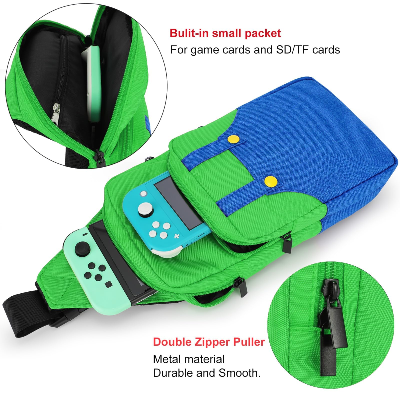 Nintendo Switch/Lite/OLED Travel Bag - Portable Sling Crossbody Shoulder Backpack for NS Console, Charging Dock, Joy-Cons & Accessories (Green & Blue) | Perfect for Gaming on the Go, Travel & Daily Commute