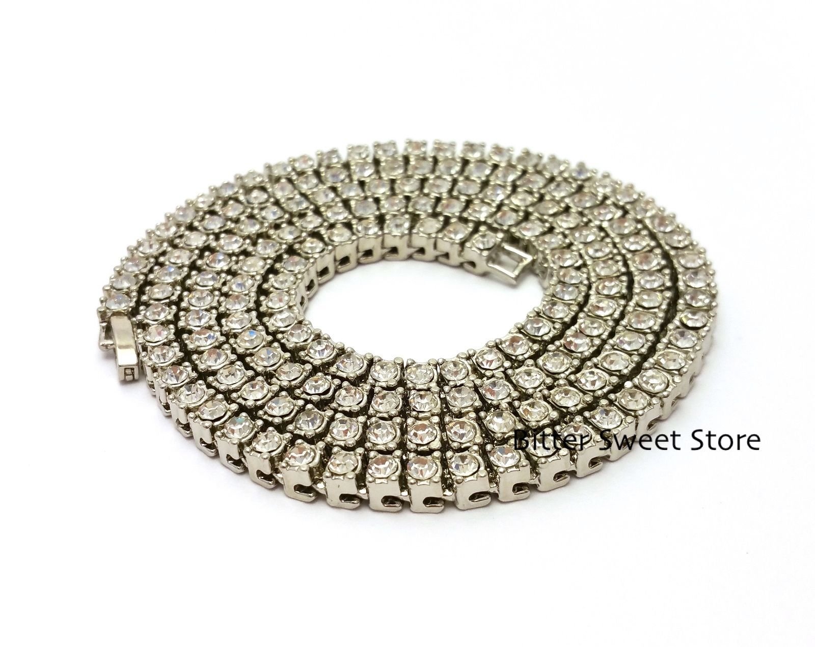 Men's Iced Out Single Row Silver CZ Hip Hop Chain Necklace - 16