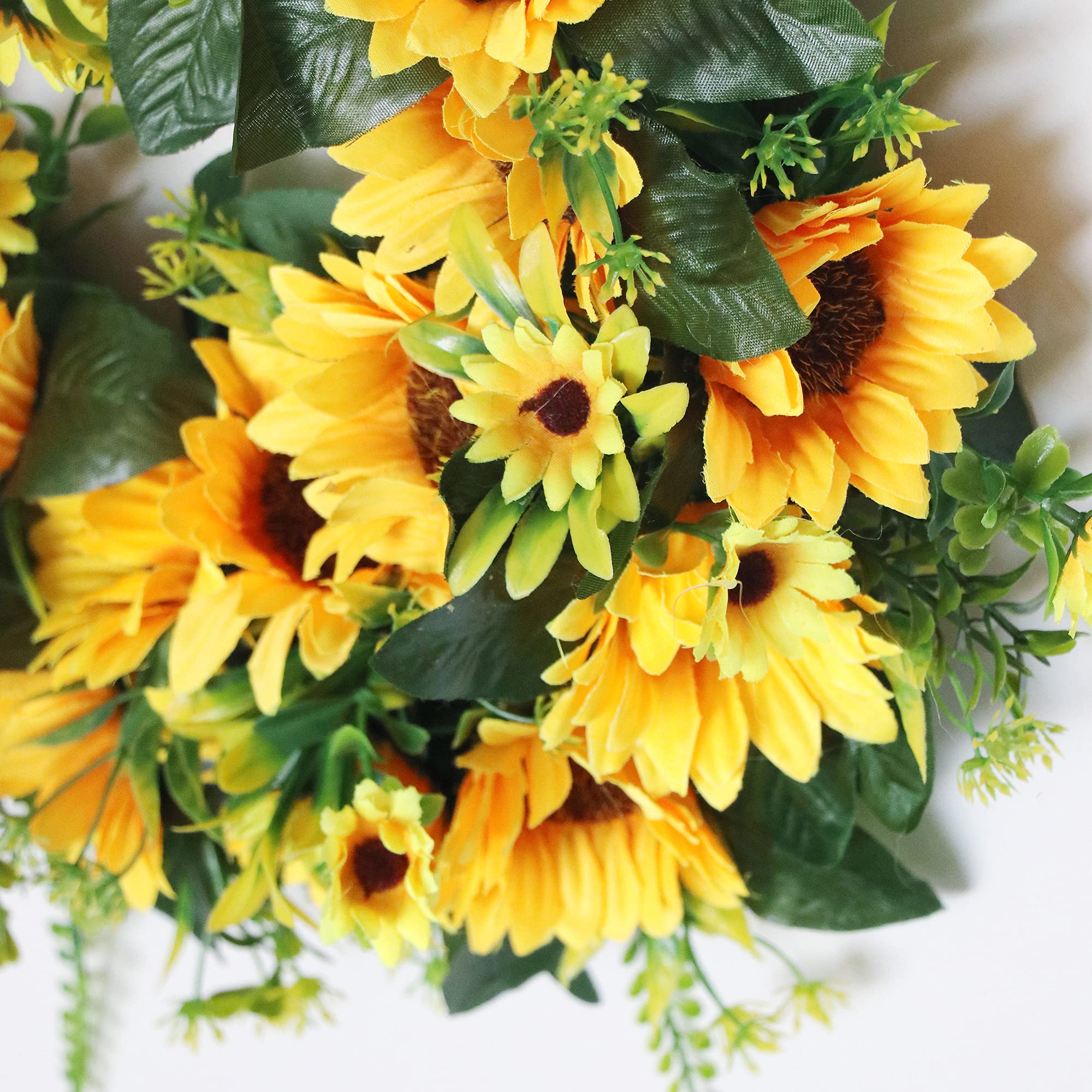 Ansuma Silk Sunflower Wreath - Rustic Farmhouse Decor with Buffalo Plaid Bow, Grapevine Rattan & Daisy Leaves for Front Door, Wall, Window - Perfect for Home Decor, Weddings & Seasonal Parties (001SF)