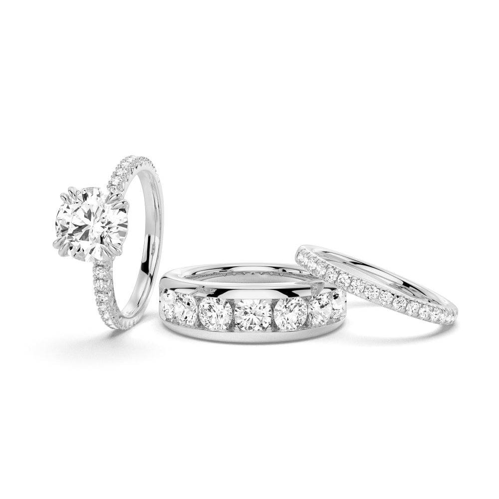 Round Cut Moissanite Wedding Ring Set for Couples - 14K White Gold Engagement & Matching Men's Band - Perfect for Anniversaries, Proposals & Romantic Occasions