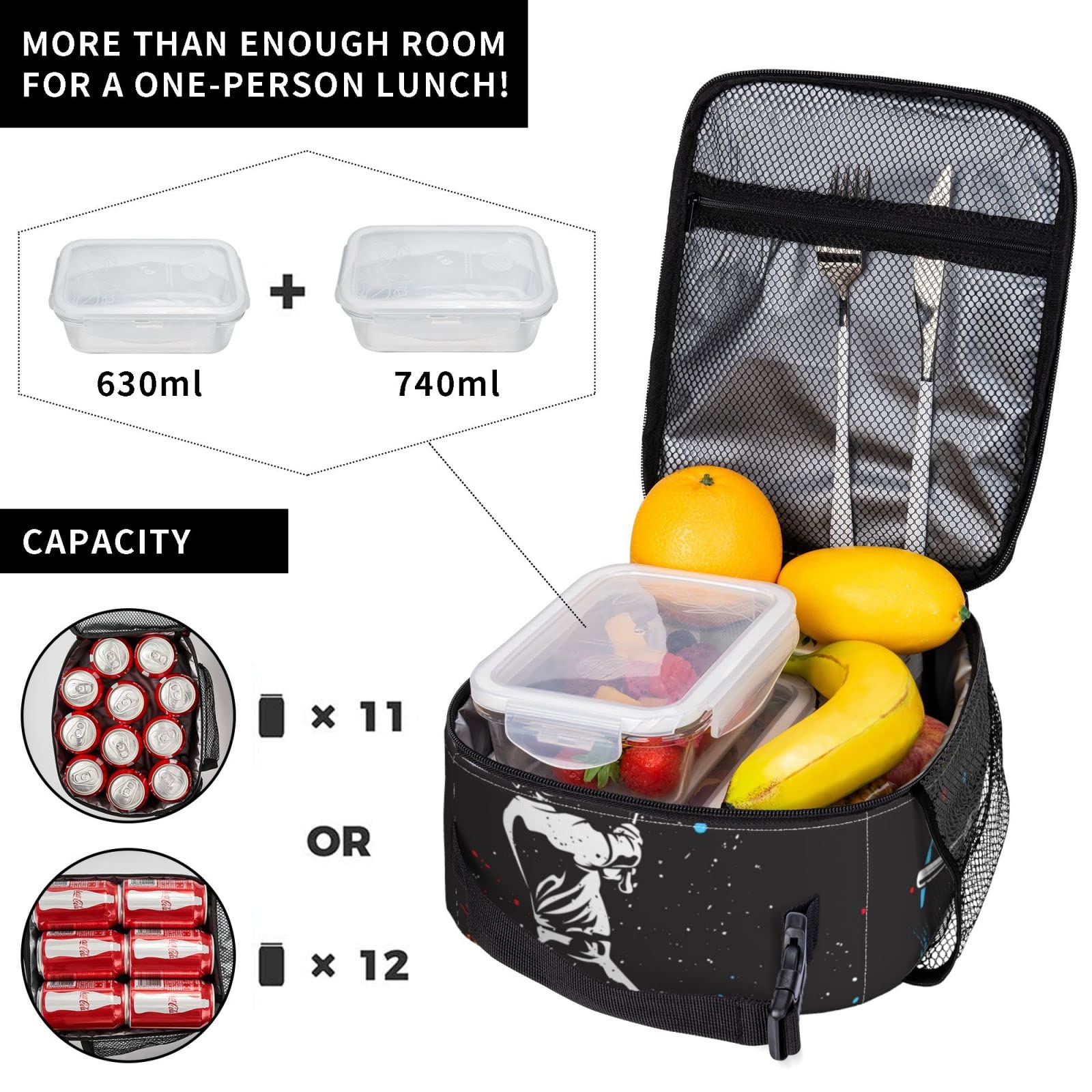 Personalized Black Insulated Baseball Lunch Box for Men & Boys - Leakproof, Waterproof & Reusable Cooler Tote Bag with Name - Durable Portable Lunch Bag for Sports, Beach, Picnic, Work & School Lunch