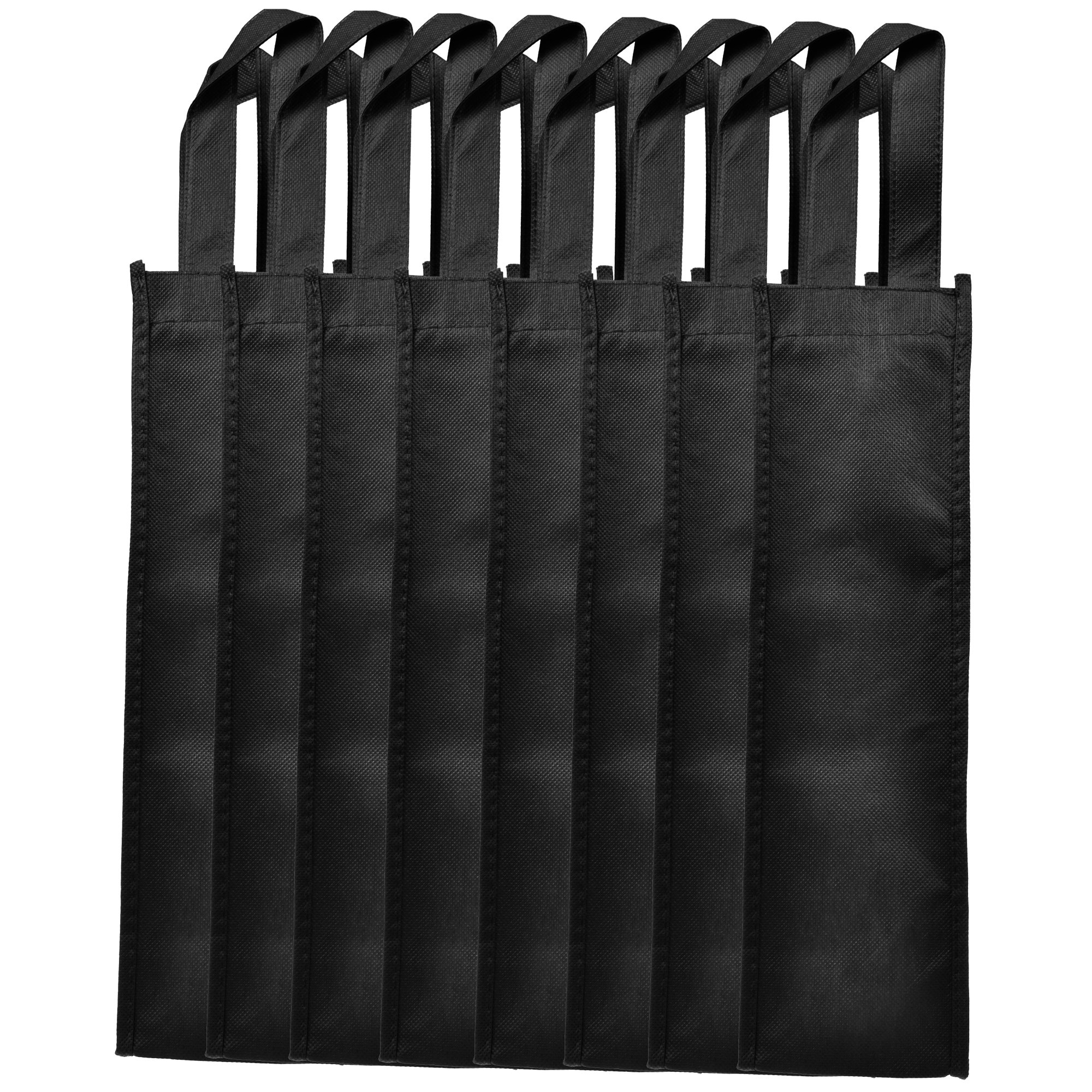 8 Pack Reusable Non-Woven Wine Gift Bags - Eco-Friendly Single Bottle Wine Tote in Black - Perfect for Parties, Weddings & Hostess Gifts