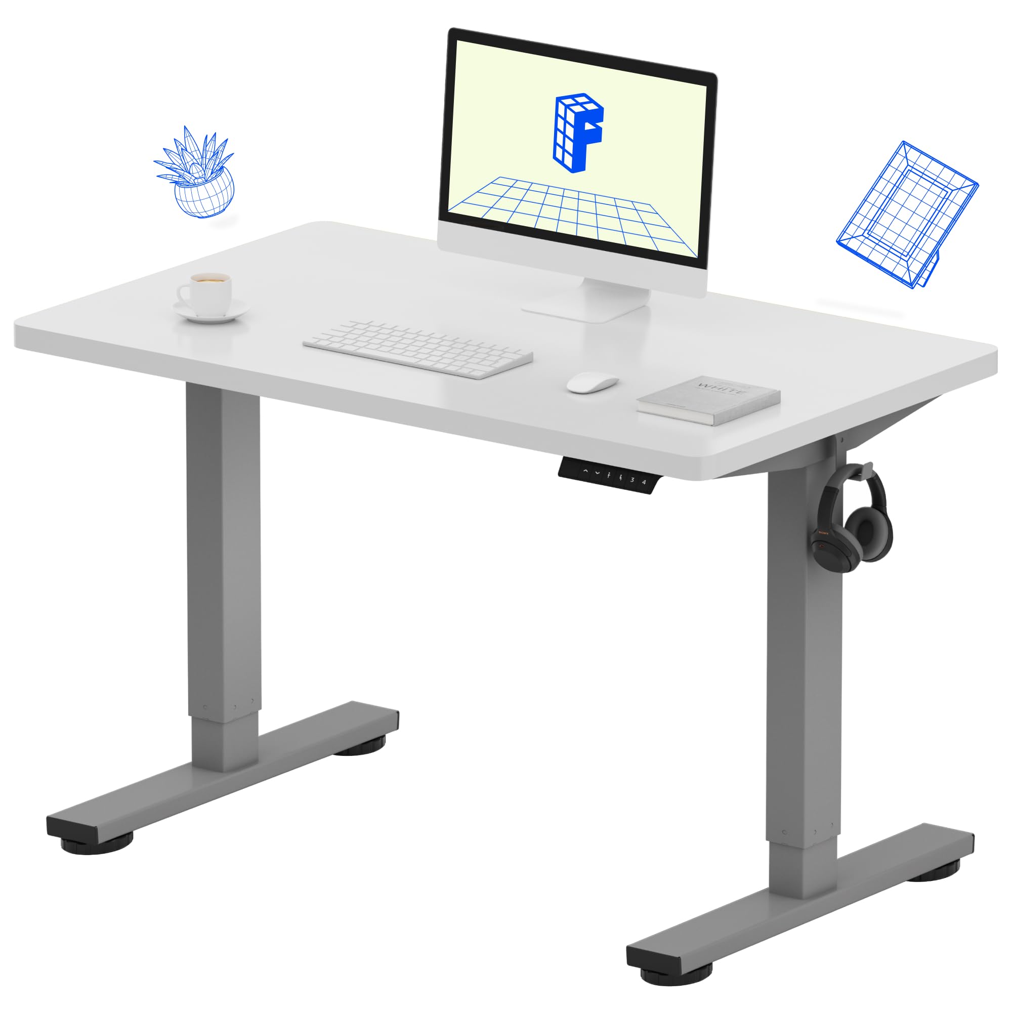 FlexiSpot EN1 Electric Height Adjustable Standing Desk 40 x 24 Inches - Seamless One-Piece Desktop, Silver Frame & White Top (2 Packages) | Perfect for Home Office, Gaming Setup & Workspace Ergonomics