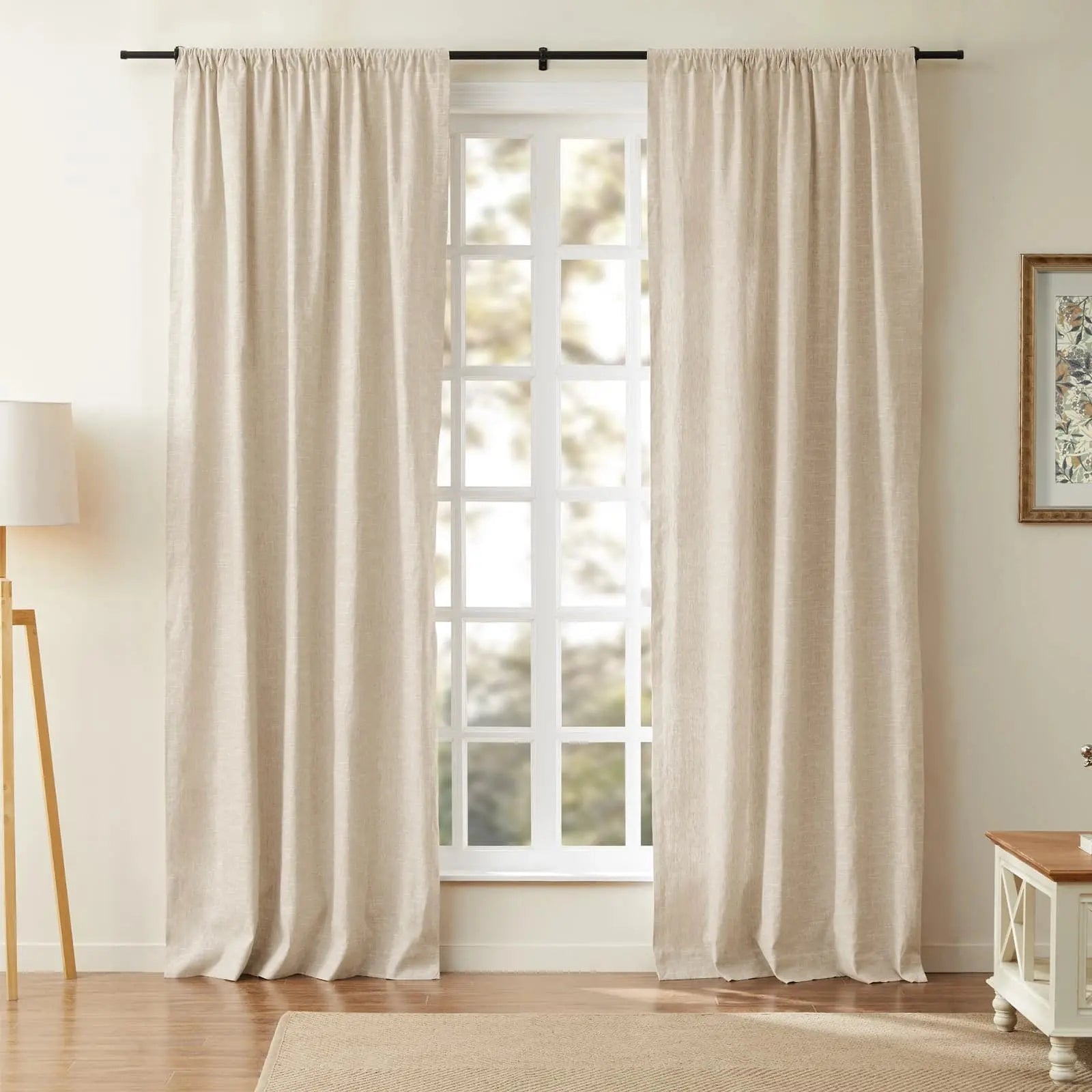 Luxury Linen Cotton Curtains - Soft Top Blackout Drapes for Living Room & Bedroom - Elegant Window Treatments for Home Decor
