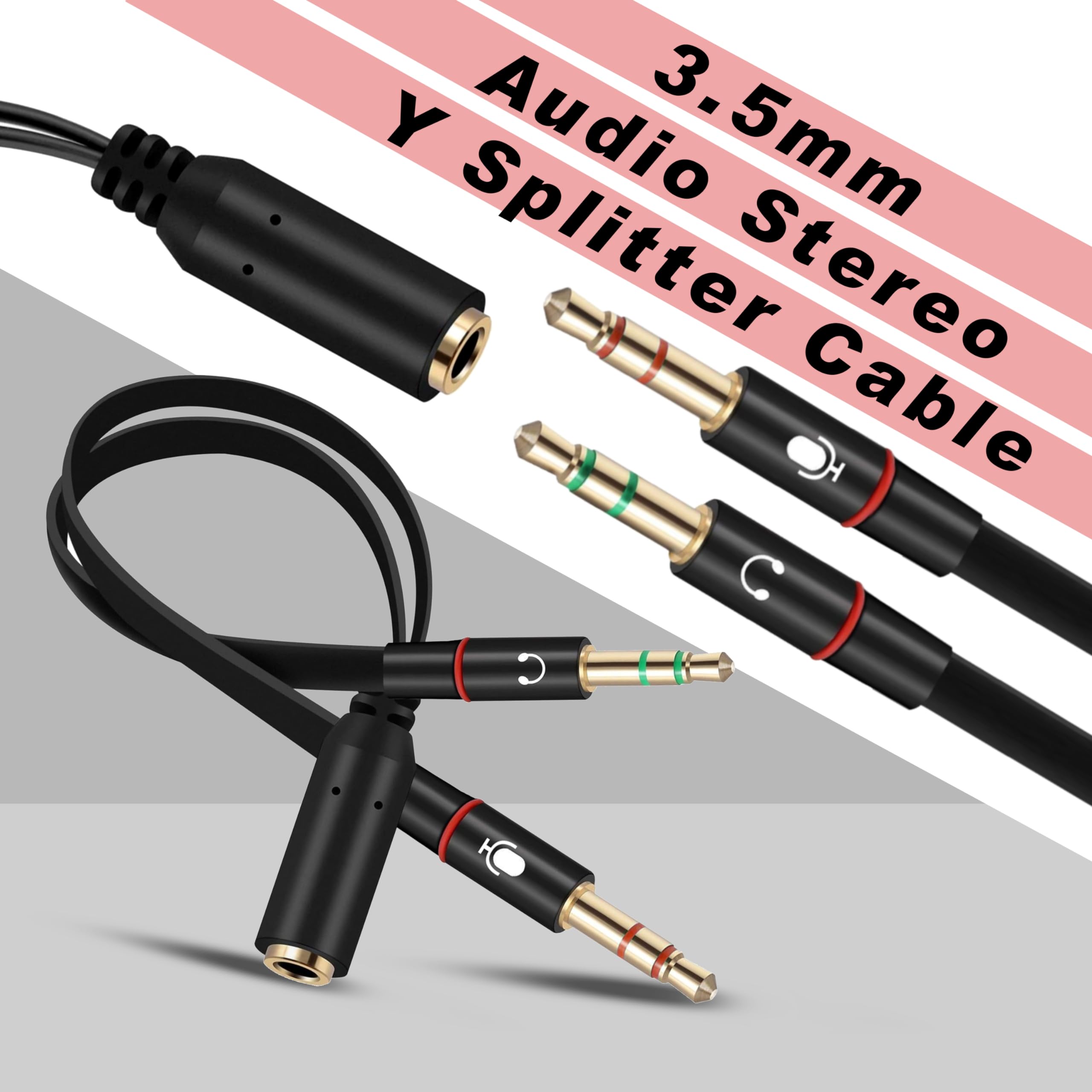 SaiTech IT 4-Pack 3.5mm Female to Dual 3.5mm Male Headphone Splitter Cable - Audio Y Adapter for PC, Laptop, Smartphone - 20cm Length - Perfect for Gaming, Online Meetings & Music Sharing