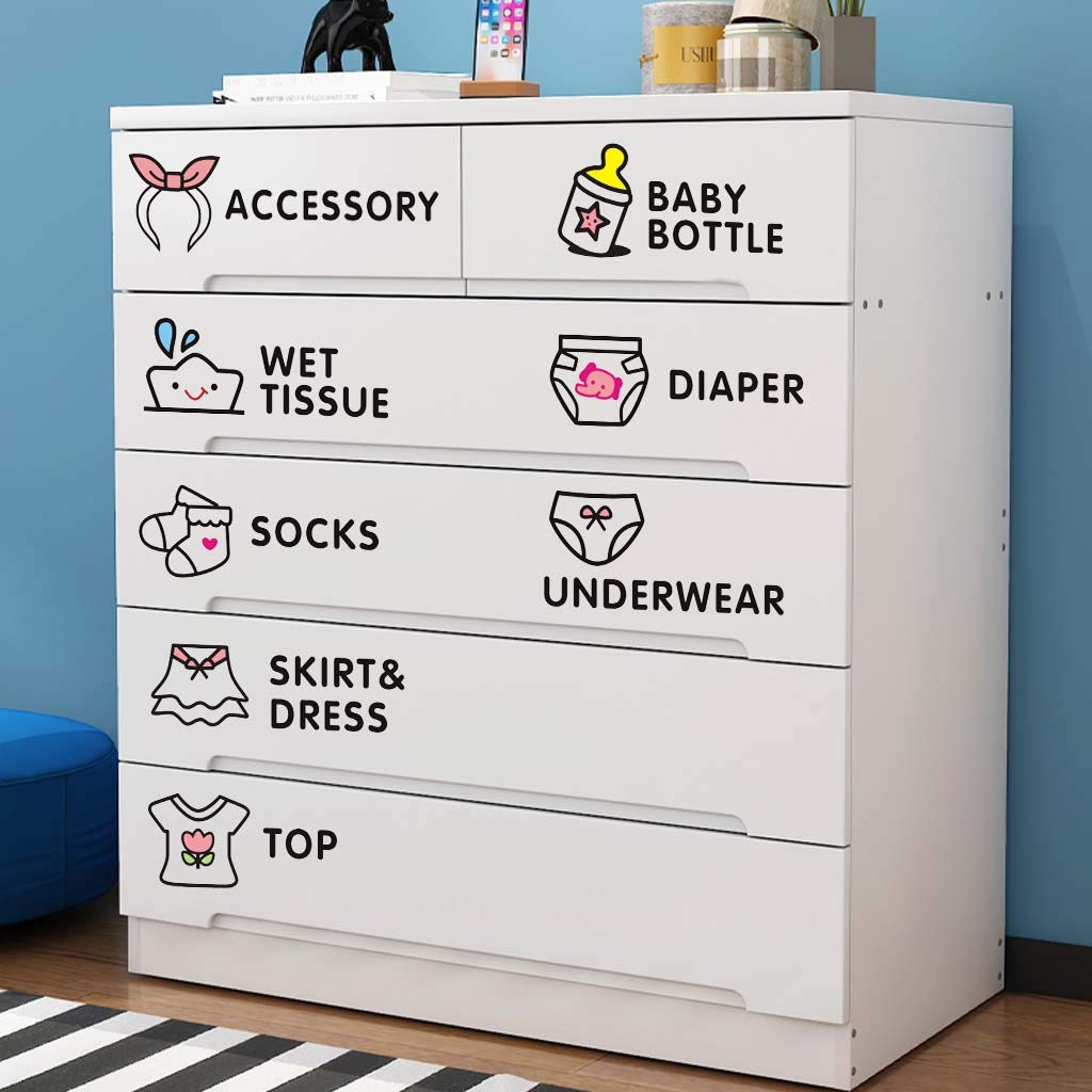Girl's Removable Wardrobe Labels - Drawer Organizing Stickers for Bedroom Decor