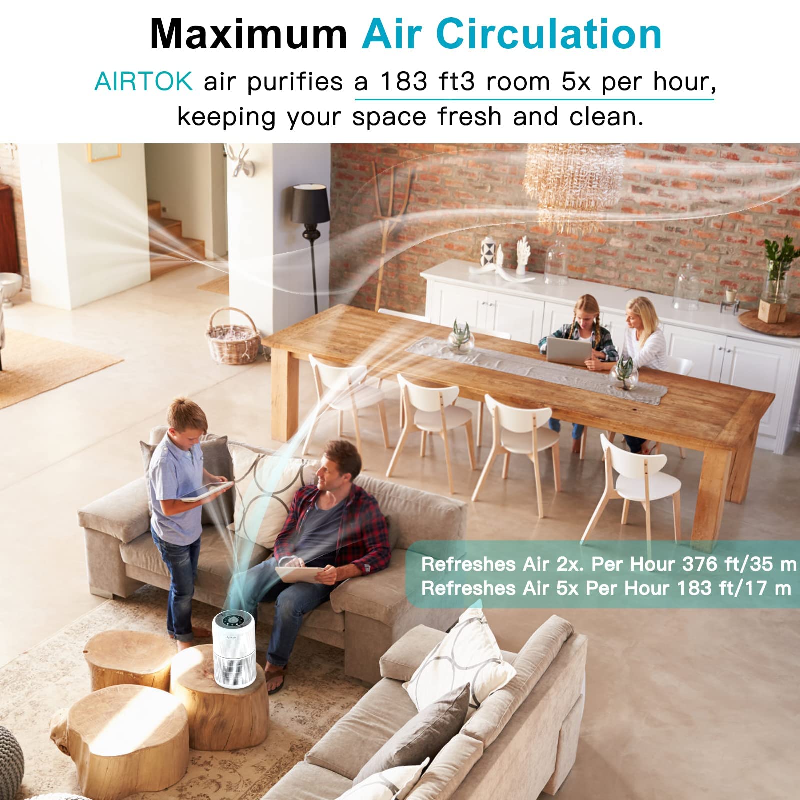 AIRTOK H13 True HEPA Air Purifier for Large Rooms - 99.97% Removal of Smoke, Dust, Pollen, Pet Dander & Odors with Fragrance Sponge | White Home & Bedroom Air Cleaner for Allergy Relief & Fresh Air (Perfect for Living Rooms, Nurseries, and Offices)
