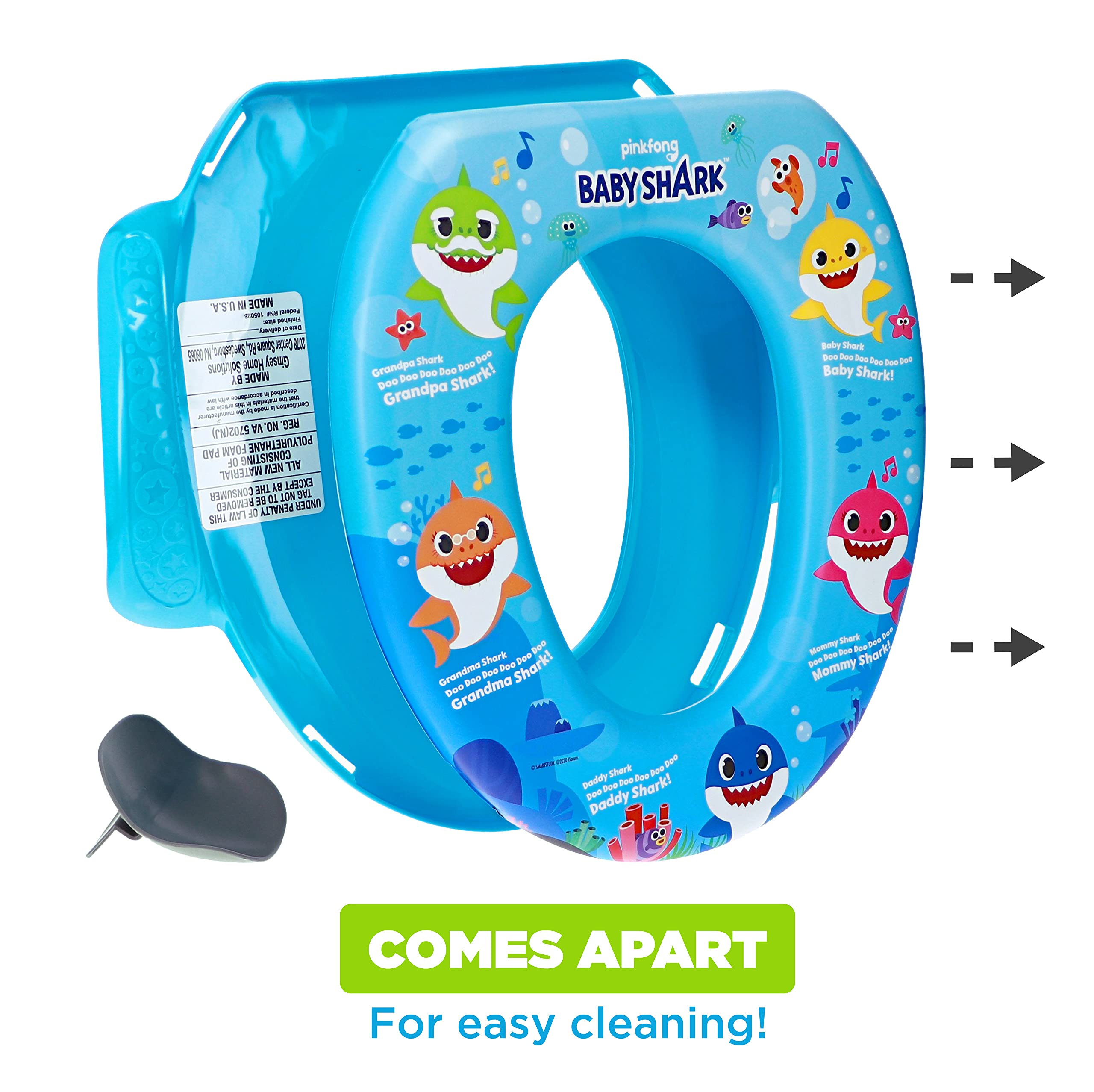 Pinkfong Baby Shark 2-Piece Potty Training Set with Soft Cushion & Step Stool - Safe, Easy to Clean Toilet Trainer for Toddlers - Perfect for Home, Daycare & Travel Use