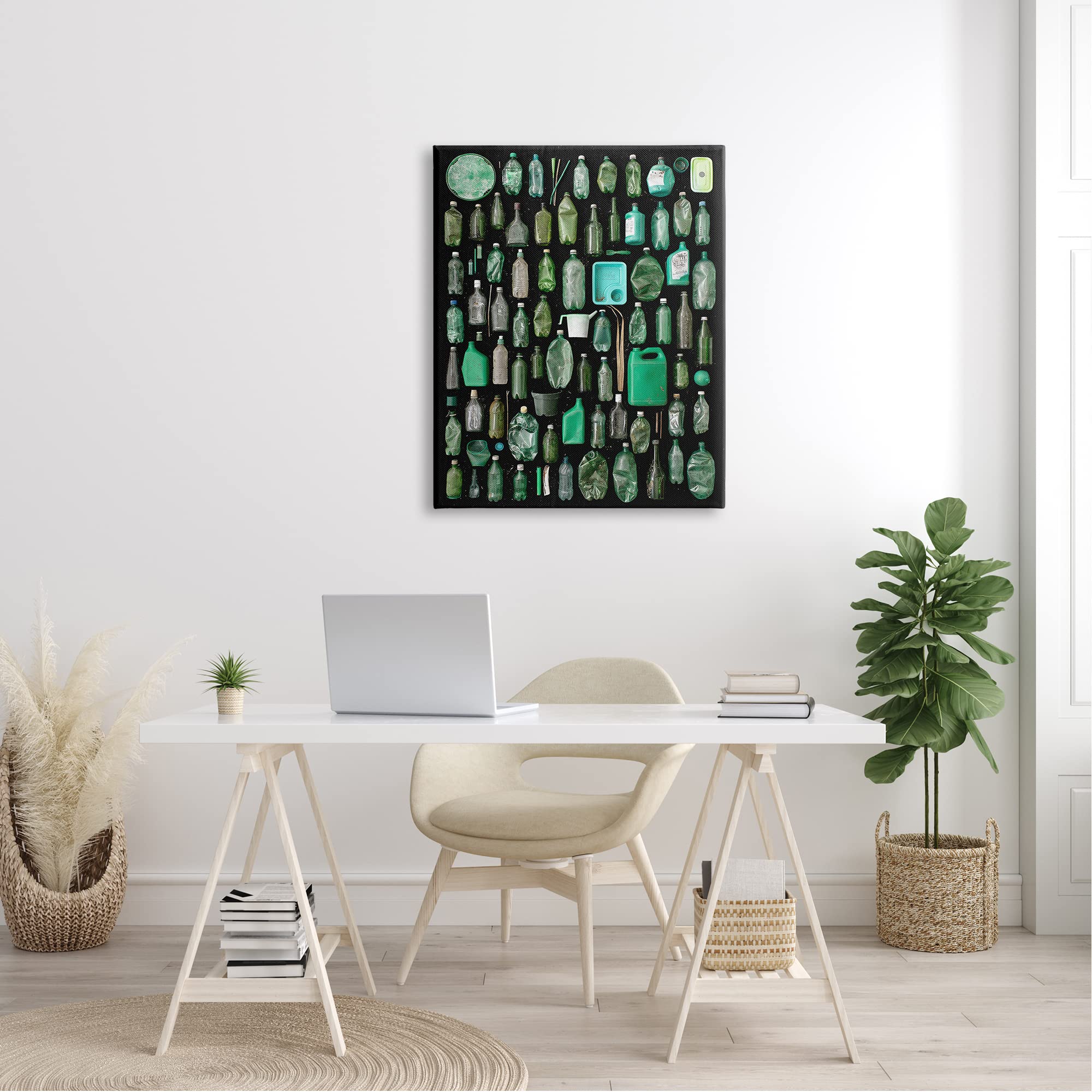 Stupell Industries Modern Plastic Waste Art - Green Bottles Design by Jadei Graphics, 30x40 Inch Wall Decor - Perfect for Eco-Friendly Home & Office Decor