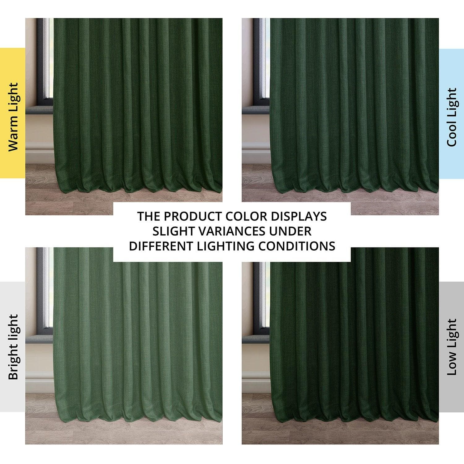 Key Green Extra Wide Textured Faux Linen Blackout Curtains for Bedroom & Living Room - Noise Reducing Thermal Insulated Window Drapes for Home Decor