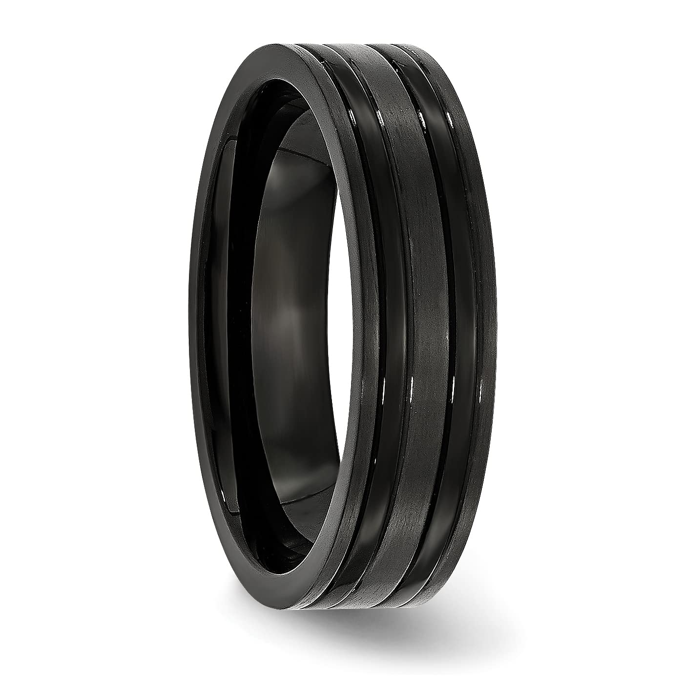 IceCarats Titanium Black 6mm Wedding Band Ring for Men - Durable & Comfortable Titanium Wedding Ring for Grooms, Engagements & Anniversaries - Perfect for Everyday Wear & Special Occasions