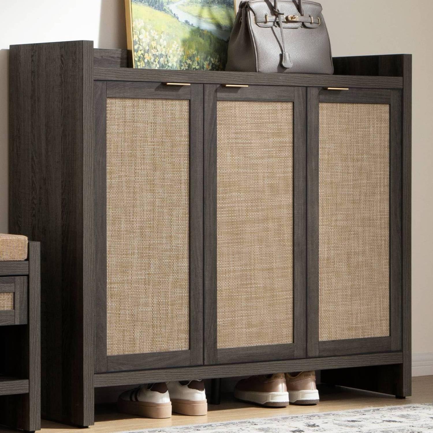 SICOTAS 6-Tier Rattan Shoe Storage Cabinet - 30 Pair Capacity, 41