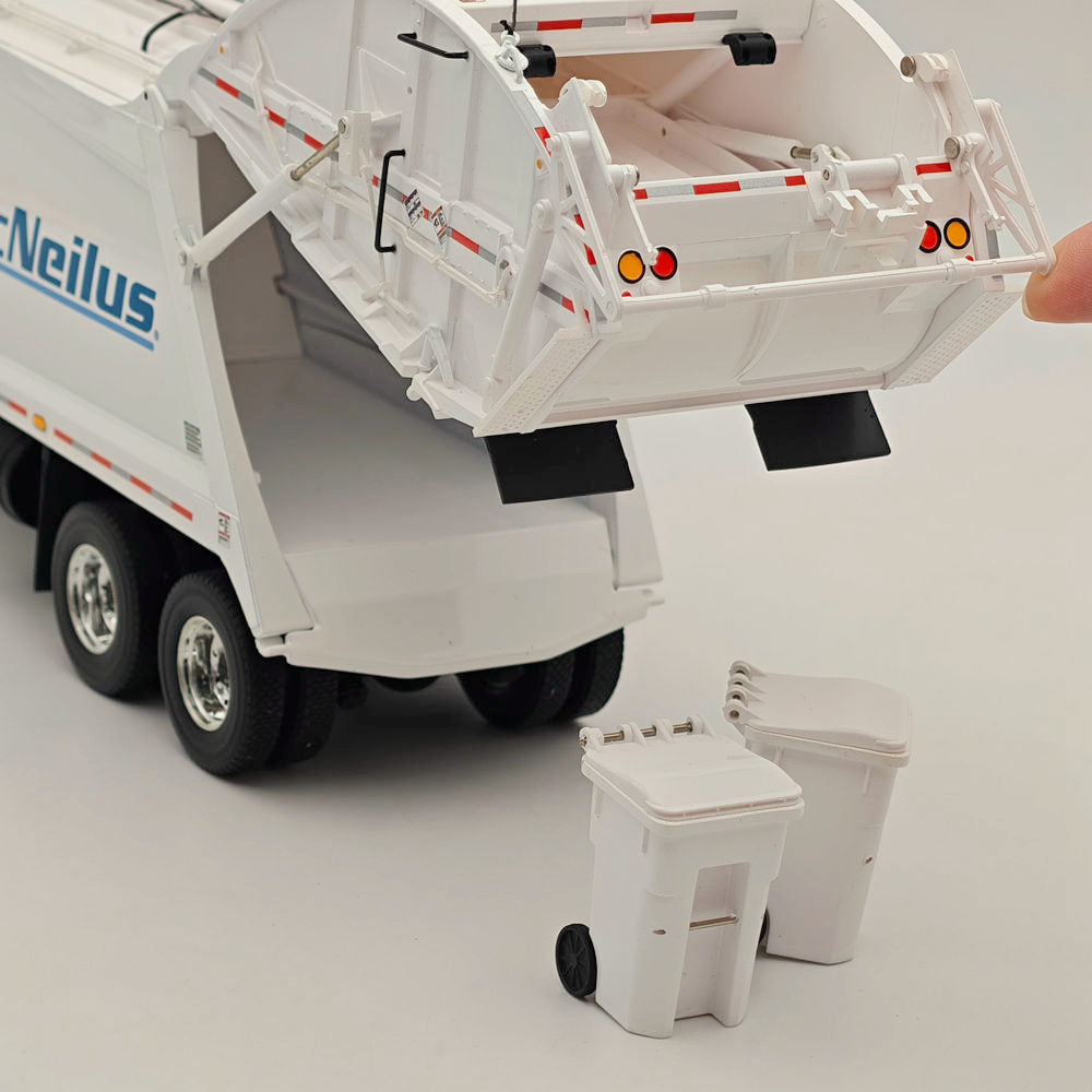 1/34 Scale Mack Granite with McNeilus Rear Load Refuse Body & Trash Carts - White Diecast Model Truck (First Gear 10-4295) - Perfect for Collectors, Display, and Construction-Themed Dioramas