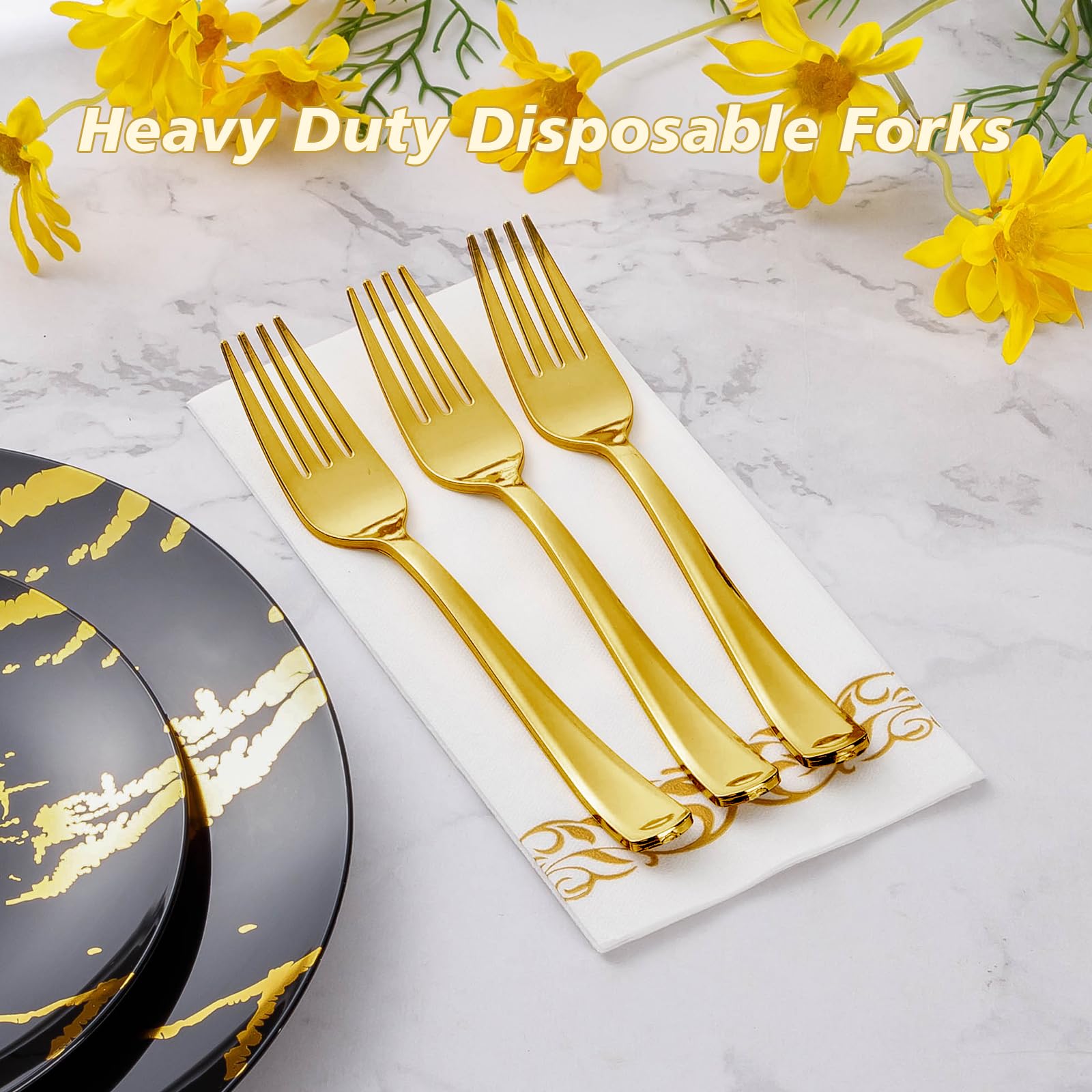 Goodluck 50-Pack Heavy Duty Gold Plastic Forks - Disposable Gold Cutlery for Wedding, Party, Dinner & Thanksgiving - Elegant Tableware for Catering, Buffets & Special Events