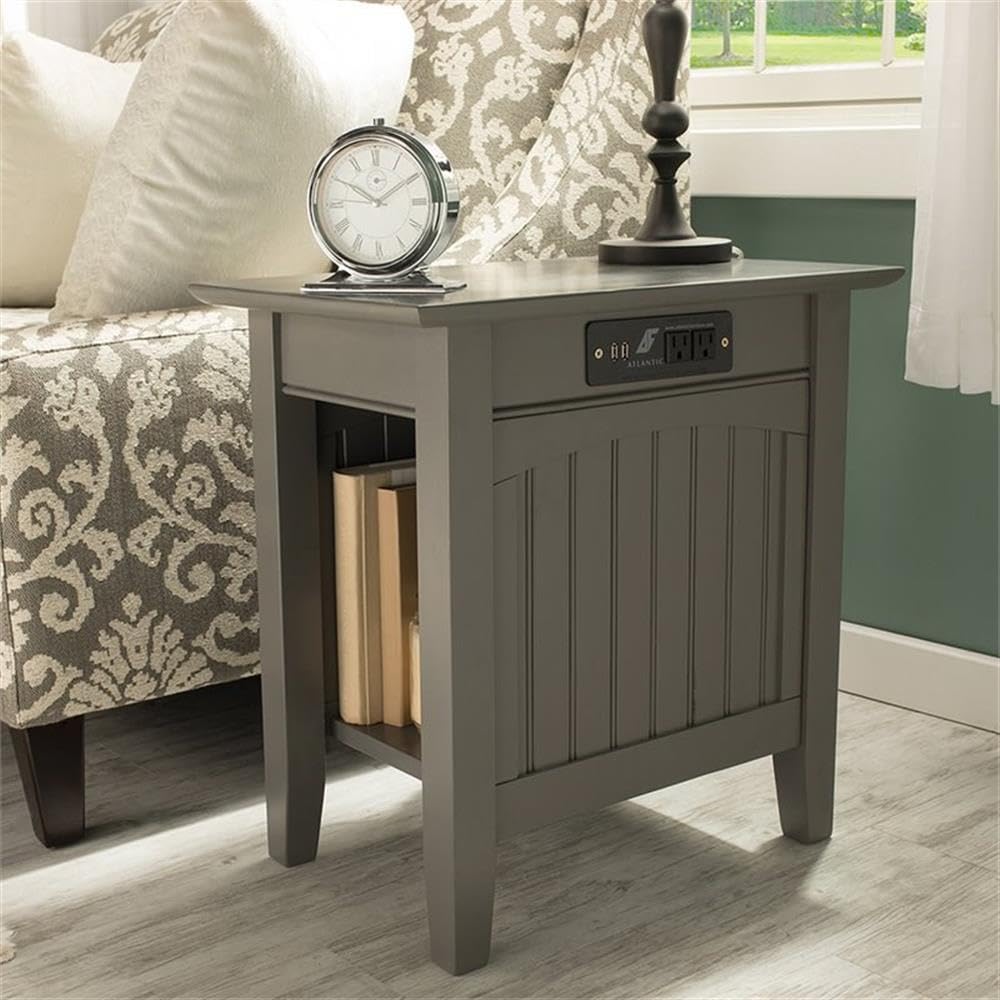 Home Square 2-Piece Nantucket Chair & Side Table Set with Built-in USB Charger - Gray Patio Furniture for Outdoor Lounge, Poolside Relaxation, and Garden Decor
