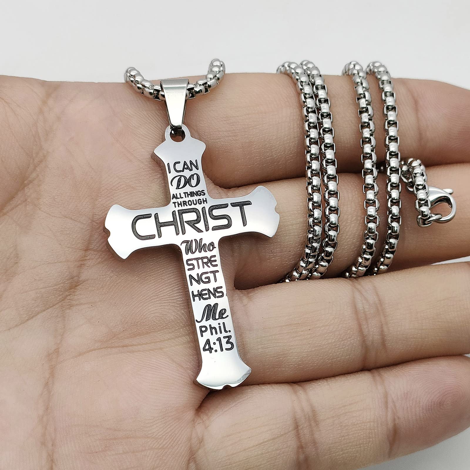 24 Inch American Flag Cross Necklace with Bible Verse - Gift for Men & Teens