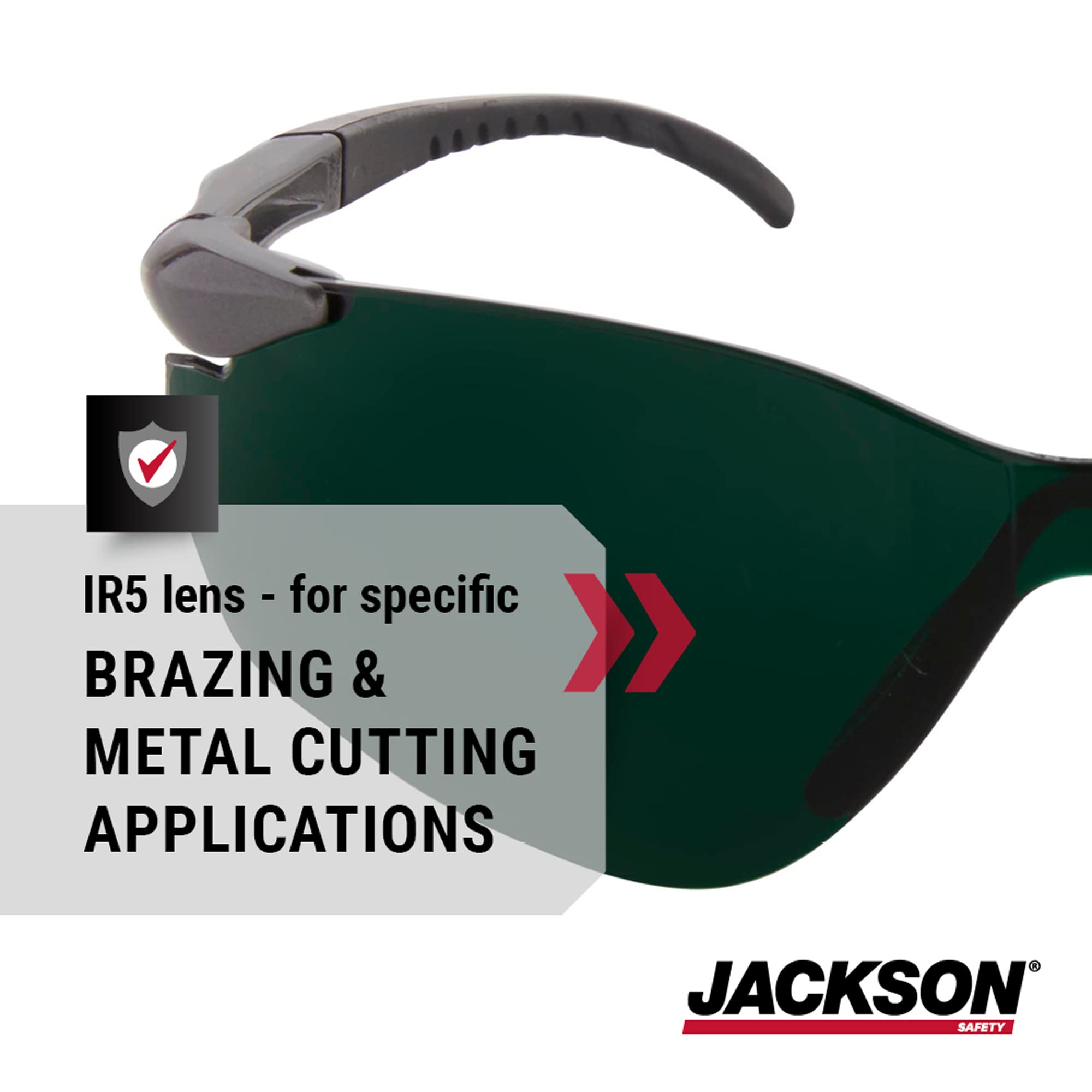 Jackson Safety SGf Safety Glasses - Lightweight & Ultra-Strong with Anti-Scratch Coating, Shade 5 IR Lens, Soft Touch Temples & Flexible Nose Piece (Gunmetal Frame, 12 Pairs/Case) - Perfect for Welding, Construction, and Industrial Work Protection
