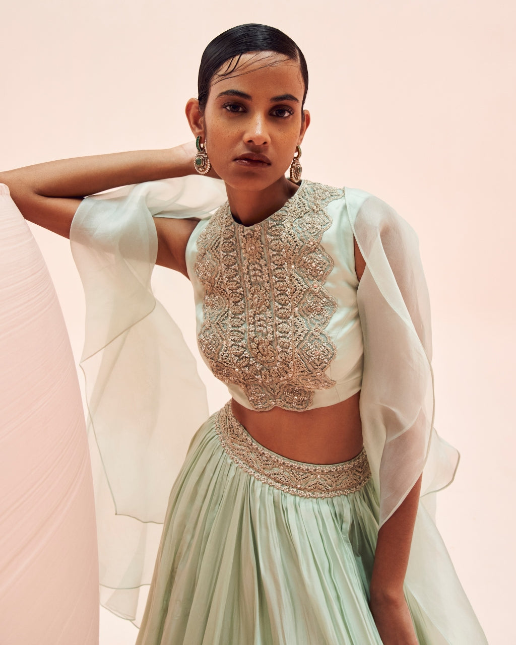 Elegant Aqua Blue Lehenga and Cape Set for Women - Perfect for Weddings, Parties, and Festive Occasions