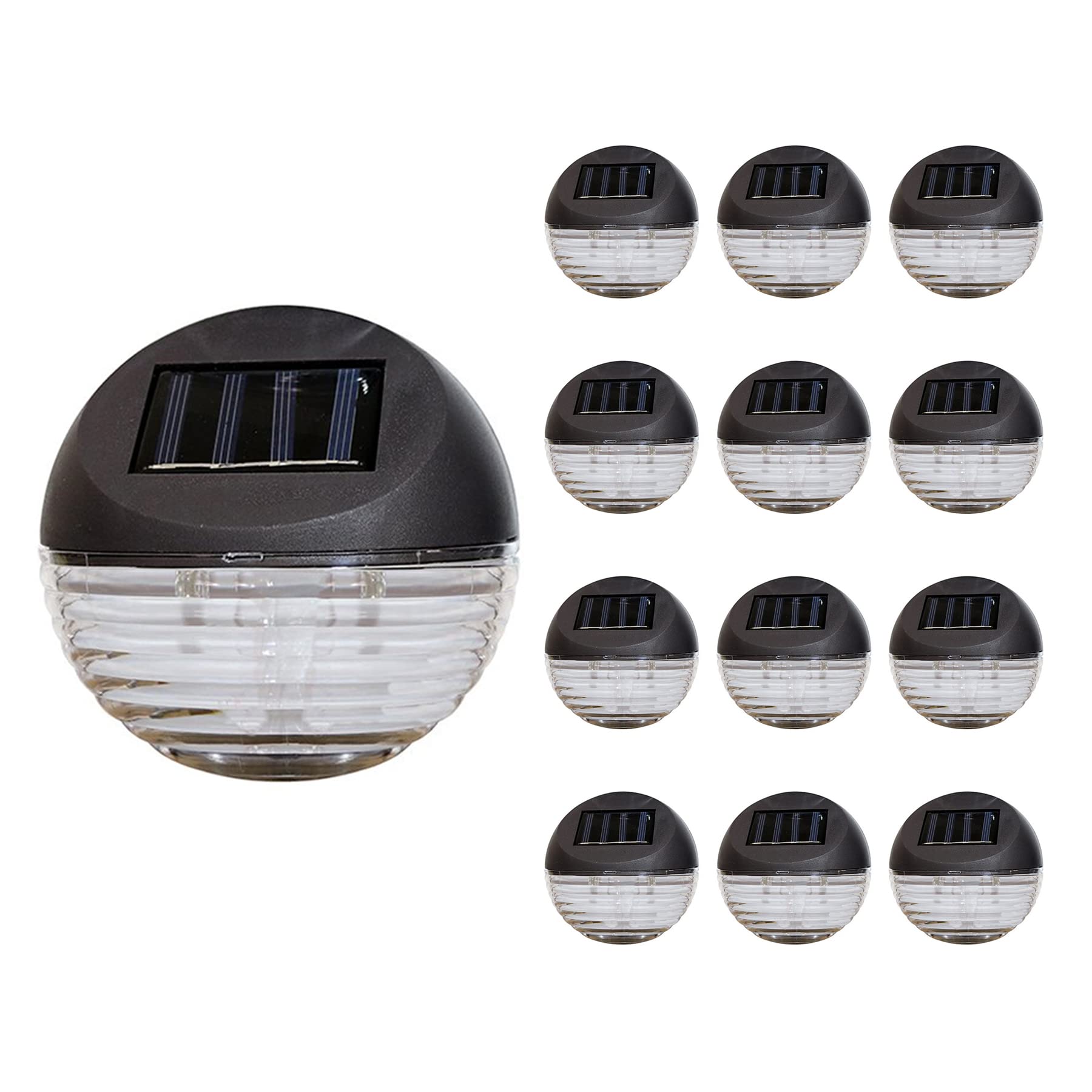 12-Pack Crosslight Solar Mounted LED Walkway Lights - Weatherproof White LED Deck & Stair Lights for Outdoor Pathway, Garden, Patio, and Yard Lighting