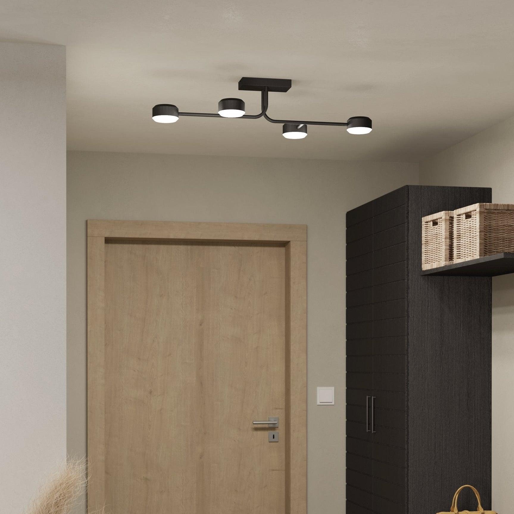 Eglo Clavellina Modern 4-Arm LED Flush Mount Ceiling Light Fixture - Black & White Finish - Energy Efficient Lighting for Kitchen, Dining Room, or Bedroom