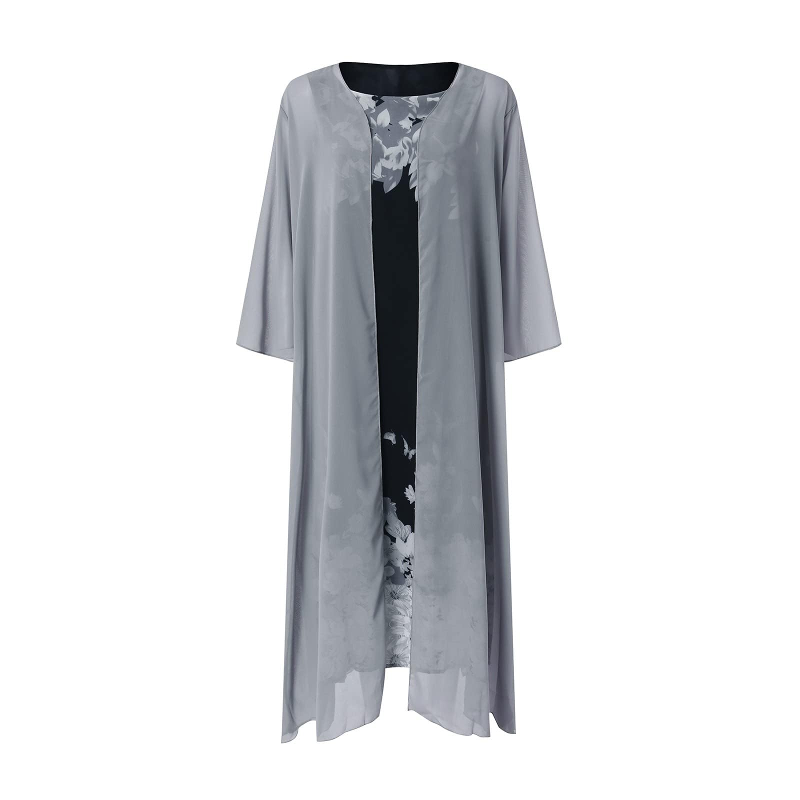 Women's Flowy Chiffon Floral Maxi Dress with Jacket 2-Piece Set - Summer Wedding Guest Dress, Cocktail Party Outfit, Beach Cover Up, Vacation Dress