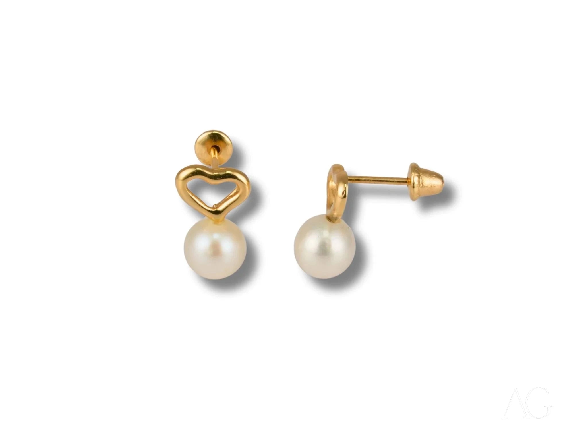 18K Gold Heart & Pearl Drop Earrings for Women - Elegant Dangle Jewelry Gift for Valentine's Day, Anniversary, Wedding & Special Occasions