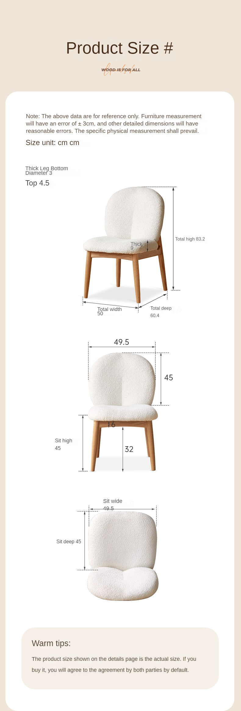 Solid Oak Wood Leisure Soft Chair - Cream Study Chair for Home Office, Reading & Relaxation - Comfortable & Stylish Accent Furniture for Living Room, Bedroom or Library