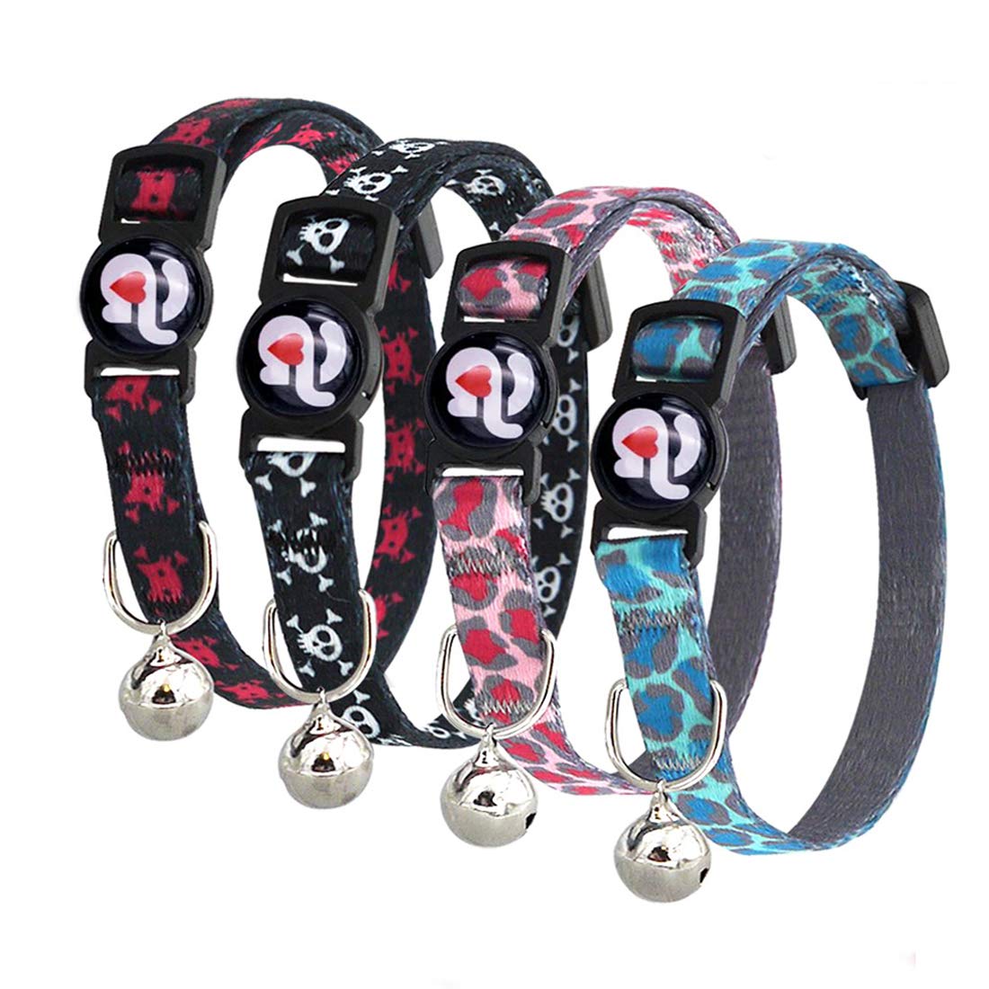Azusa 4 Pack Plaid Pattern Breakaway Cat Collar with Bell - Adjustable & Safe for Cats & Kittens - Perfect for Indoor & Outdoor Use, Grooming & Identification